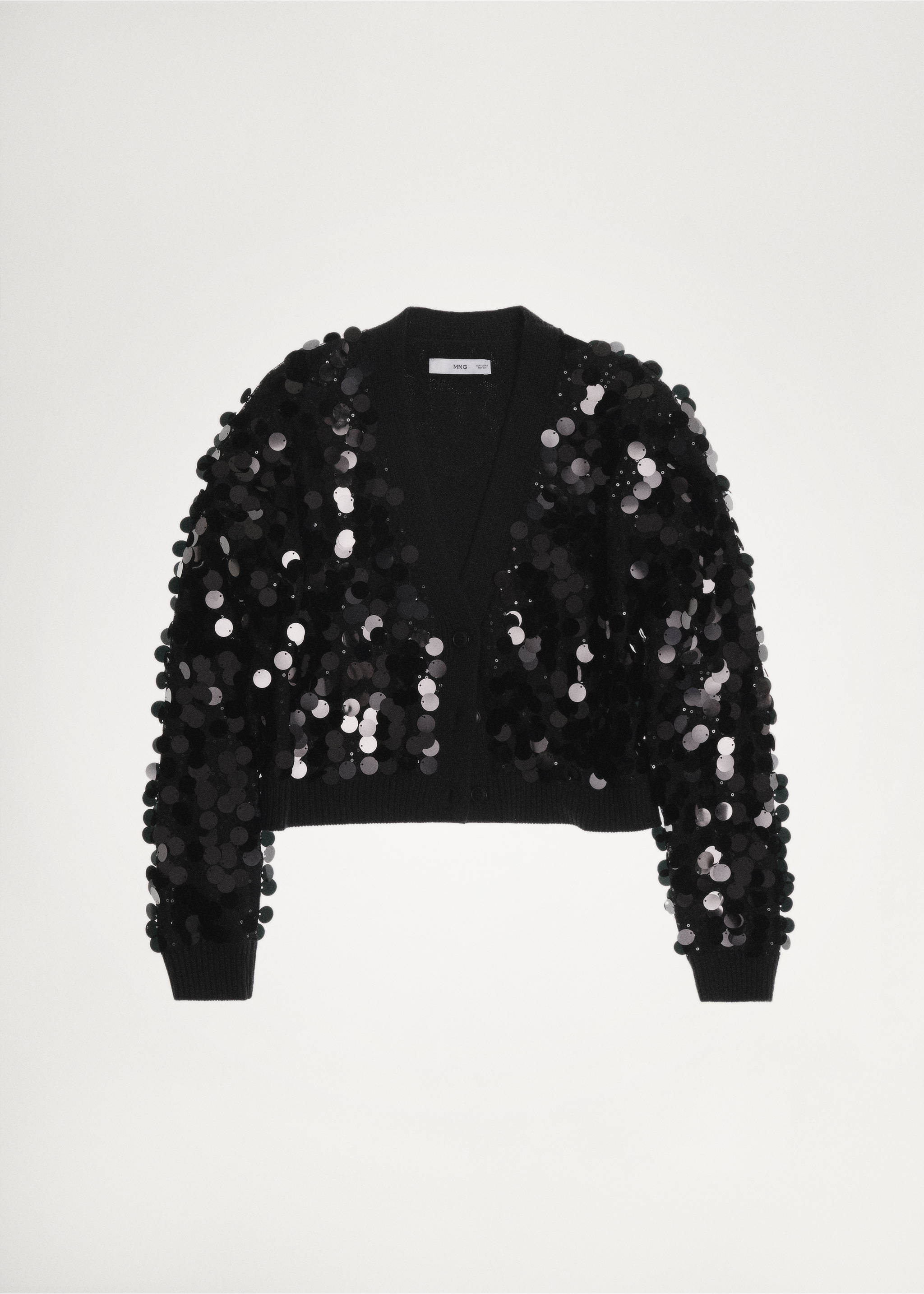 Paillettes knit cardigan - Details of the article 7, Black. Ref: 77039044-00.