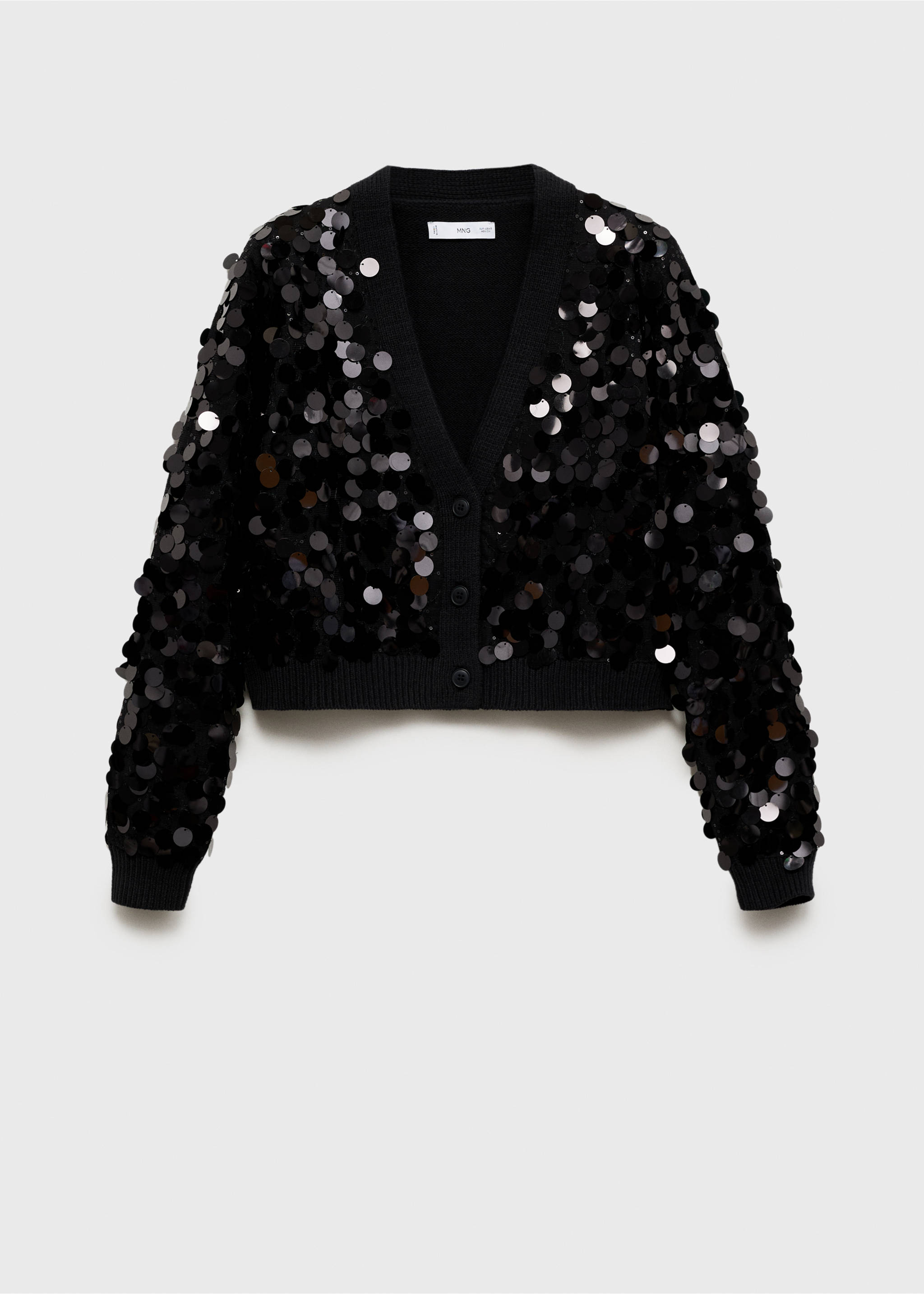Paillettes knit cardigan - Article without model, Black. Ref: 77039044-00.