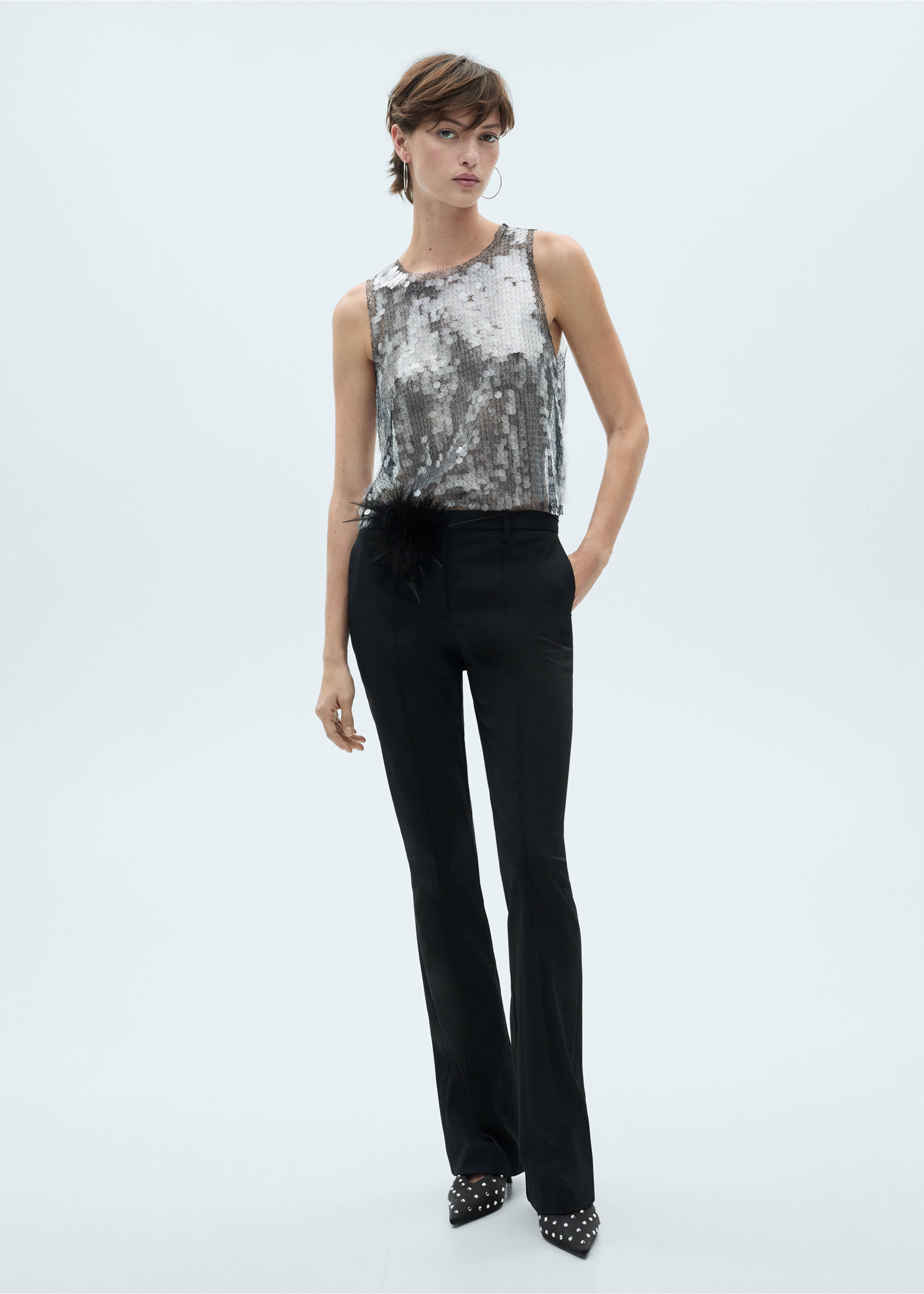 Semi-transparent sequined top - General plane, Grey. Ref: 77039049-00.