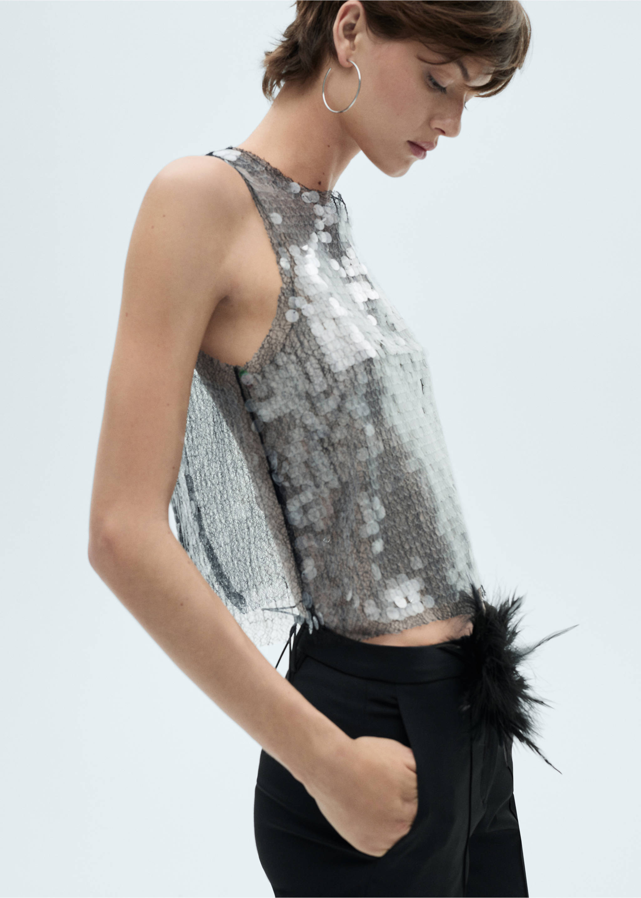Semi-transparent sequined top - Medium plane, Grey. Ref: 77039049-00.