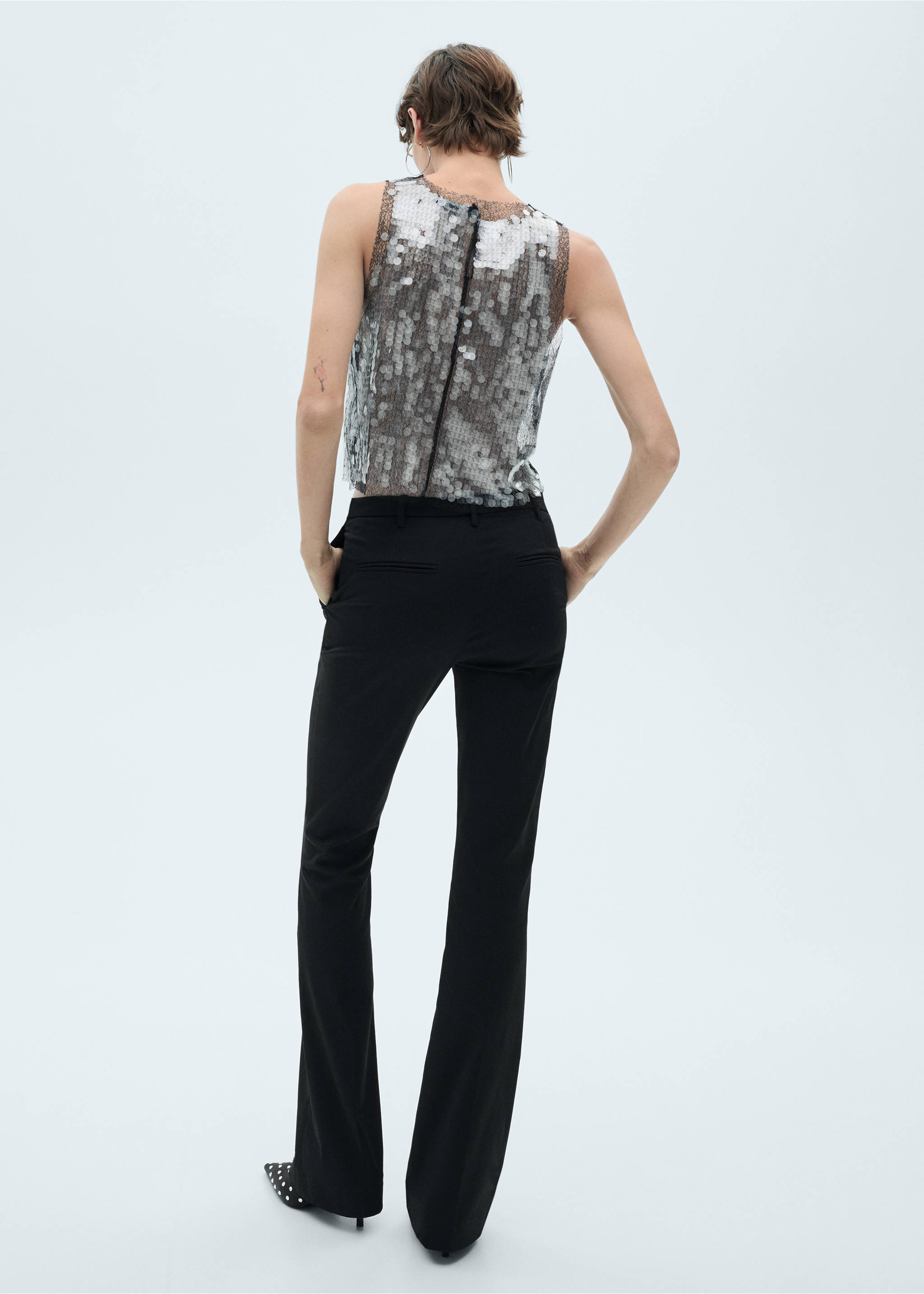 Semi-transparent sequined top - Reverse of the article, Grey. Ref: 77039049-00.