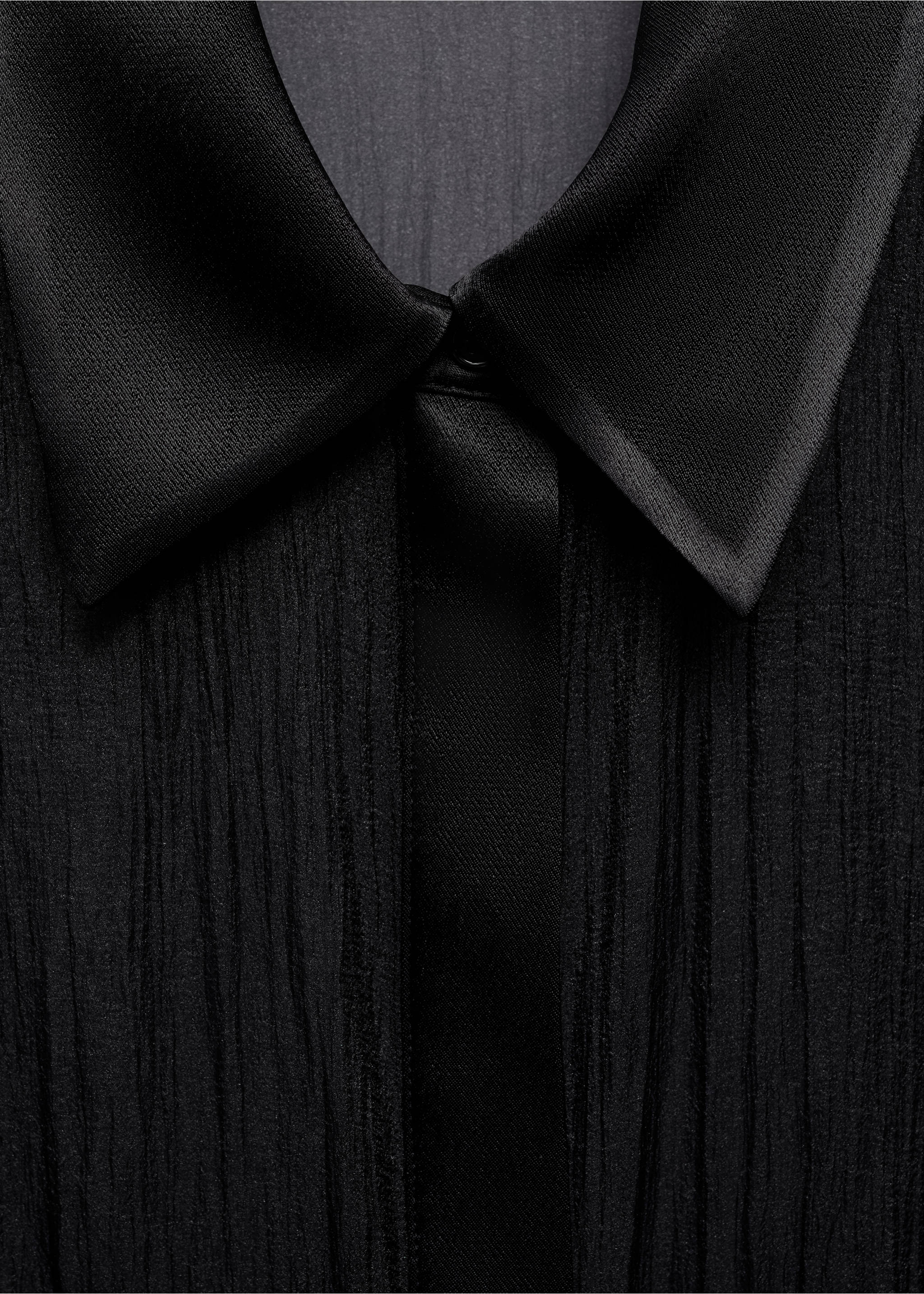 Semi-transparent shirt with satin details - Details of the article 8, Black. Ref: 77039052-00.