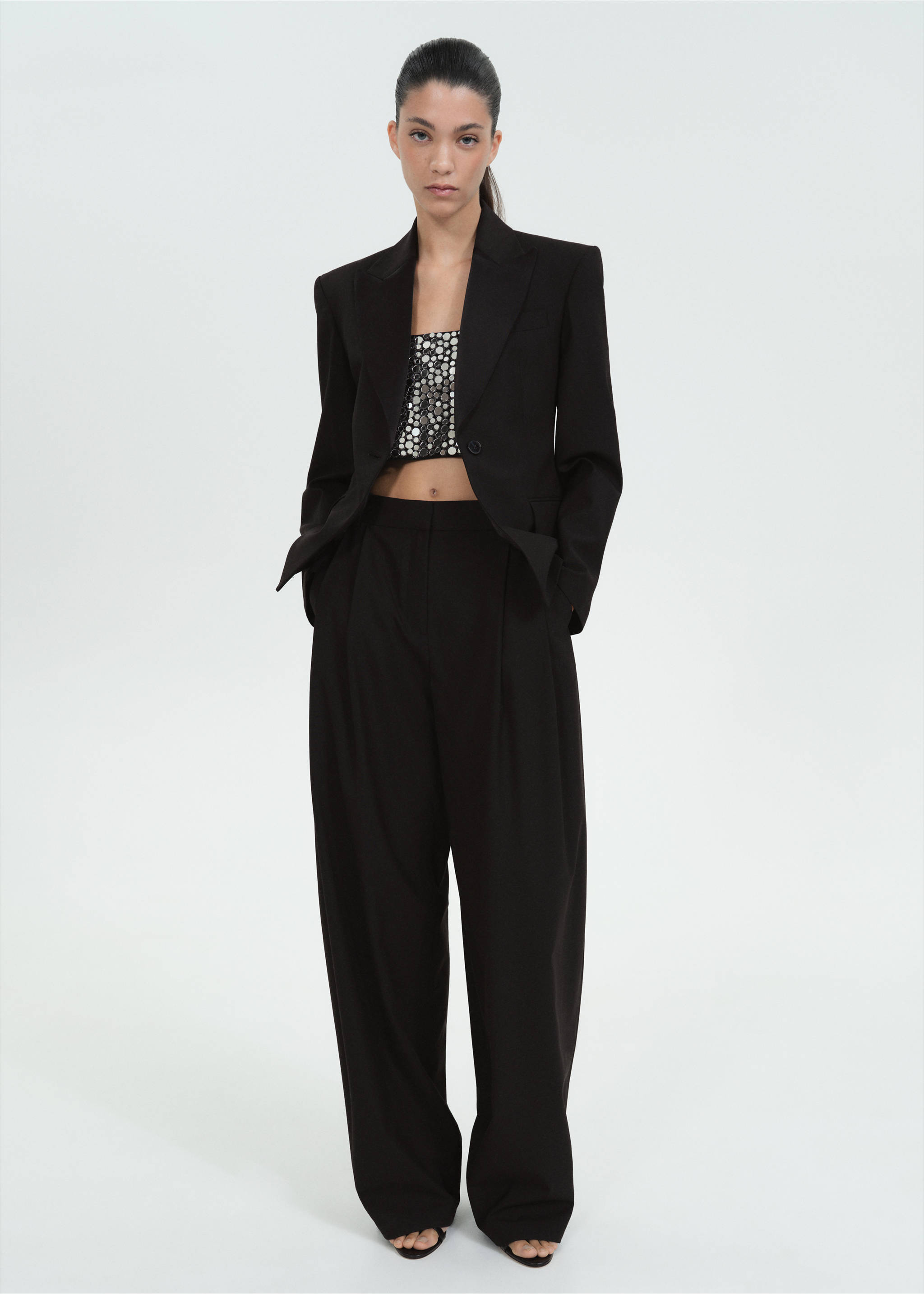 Crop top met kristallen - Detail van het artikel 4, Grijs. Ref: 77039055-00.