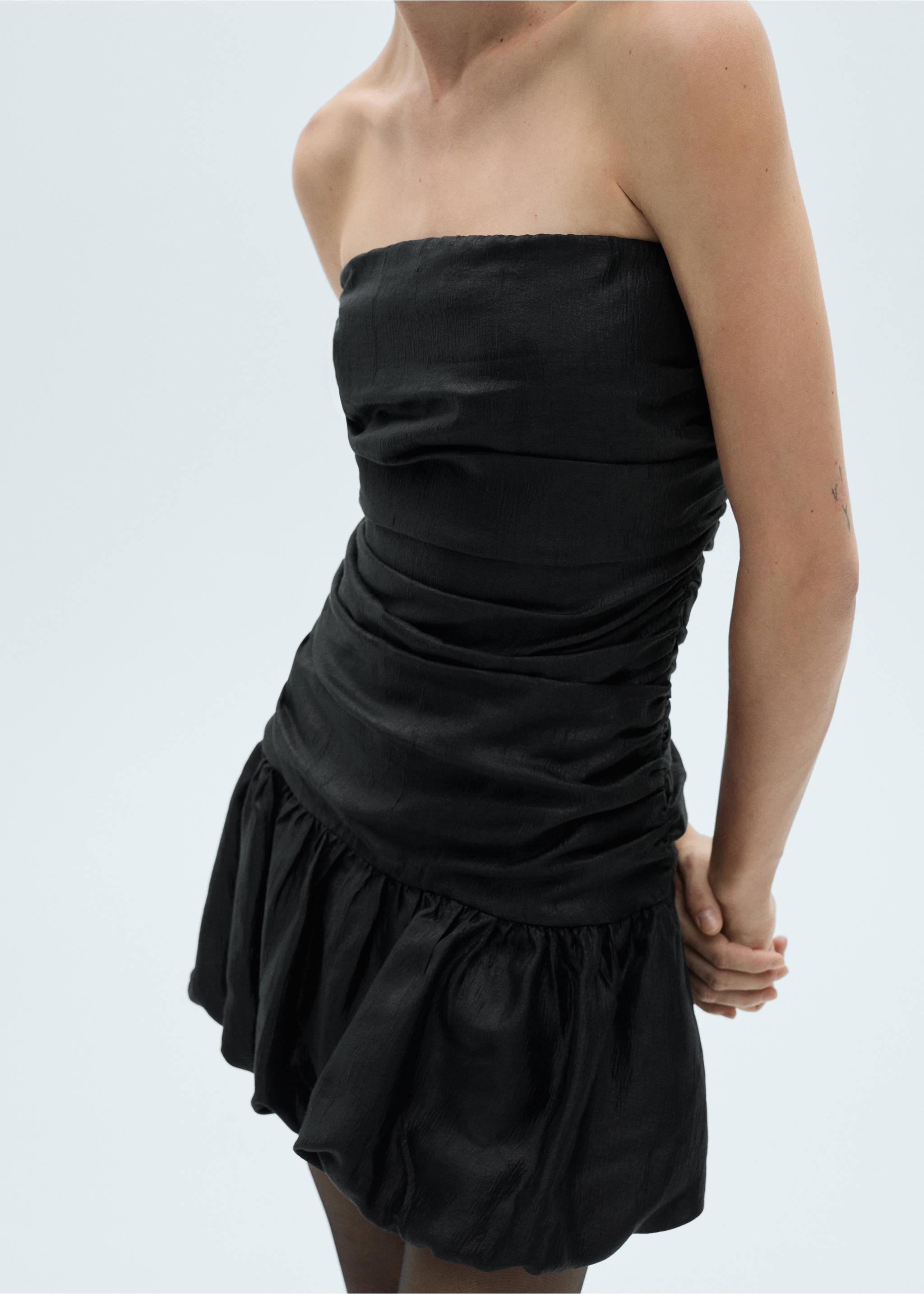 Draped dress with bubble hem - Details of the article 6, Black. Ref: 77039056-00.