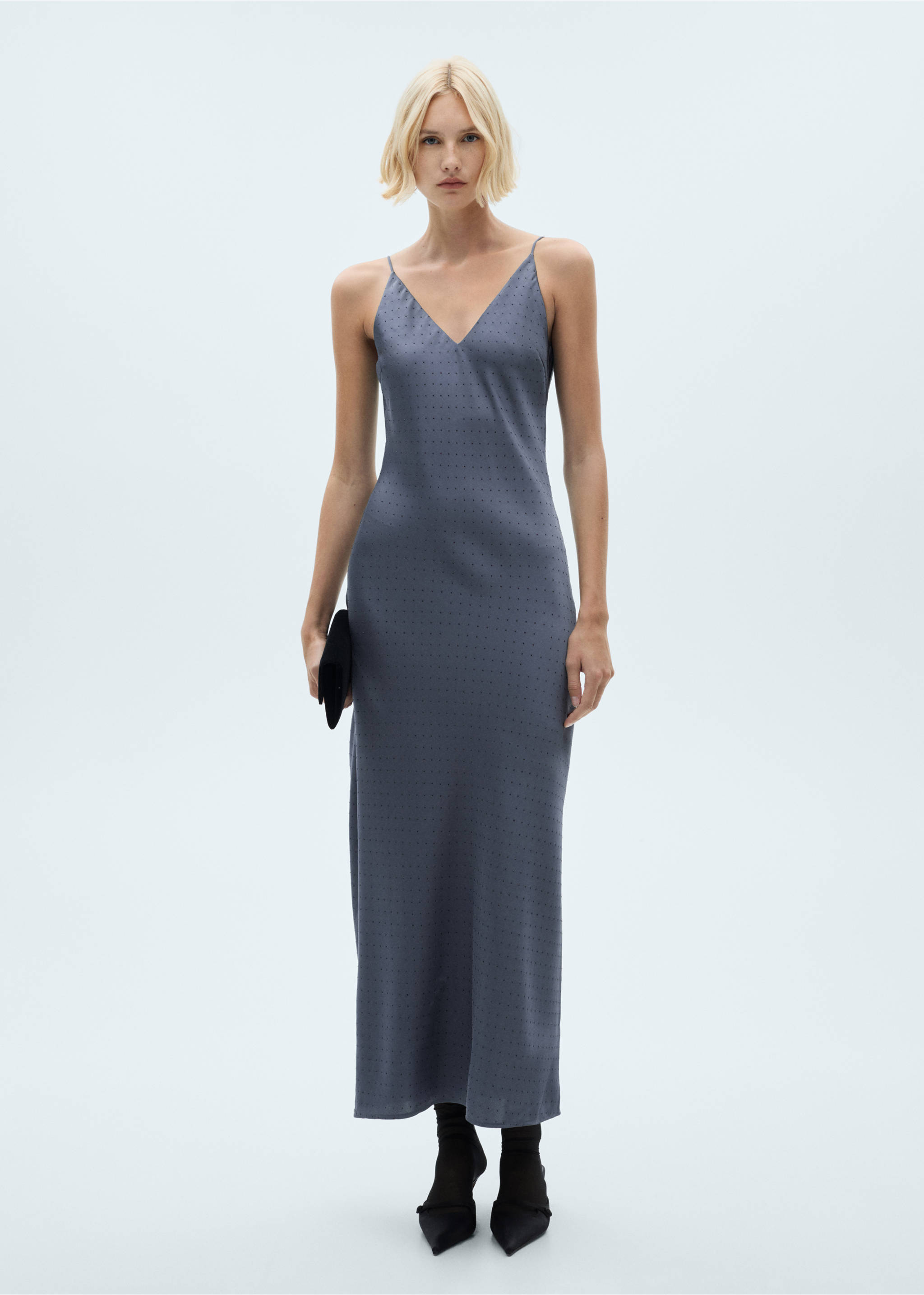 Lingerie dress with rhinestone details - General plane, Denim Grey. Ref: 77039057-00.