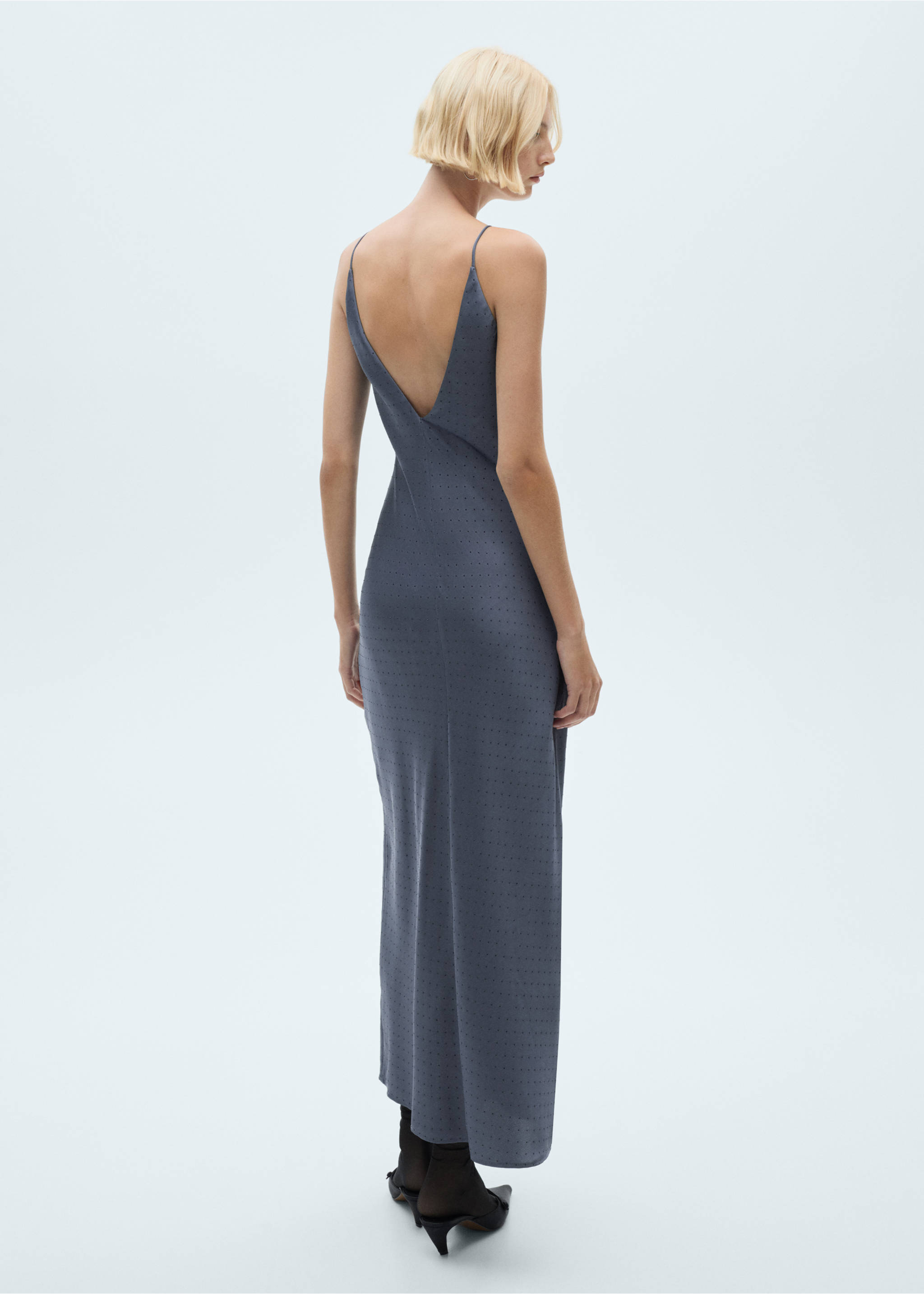 Lingerie dress with rhinestone details - Reverse of the article, Denim Grey. Ref: 77039057-00.