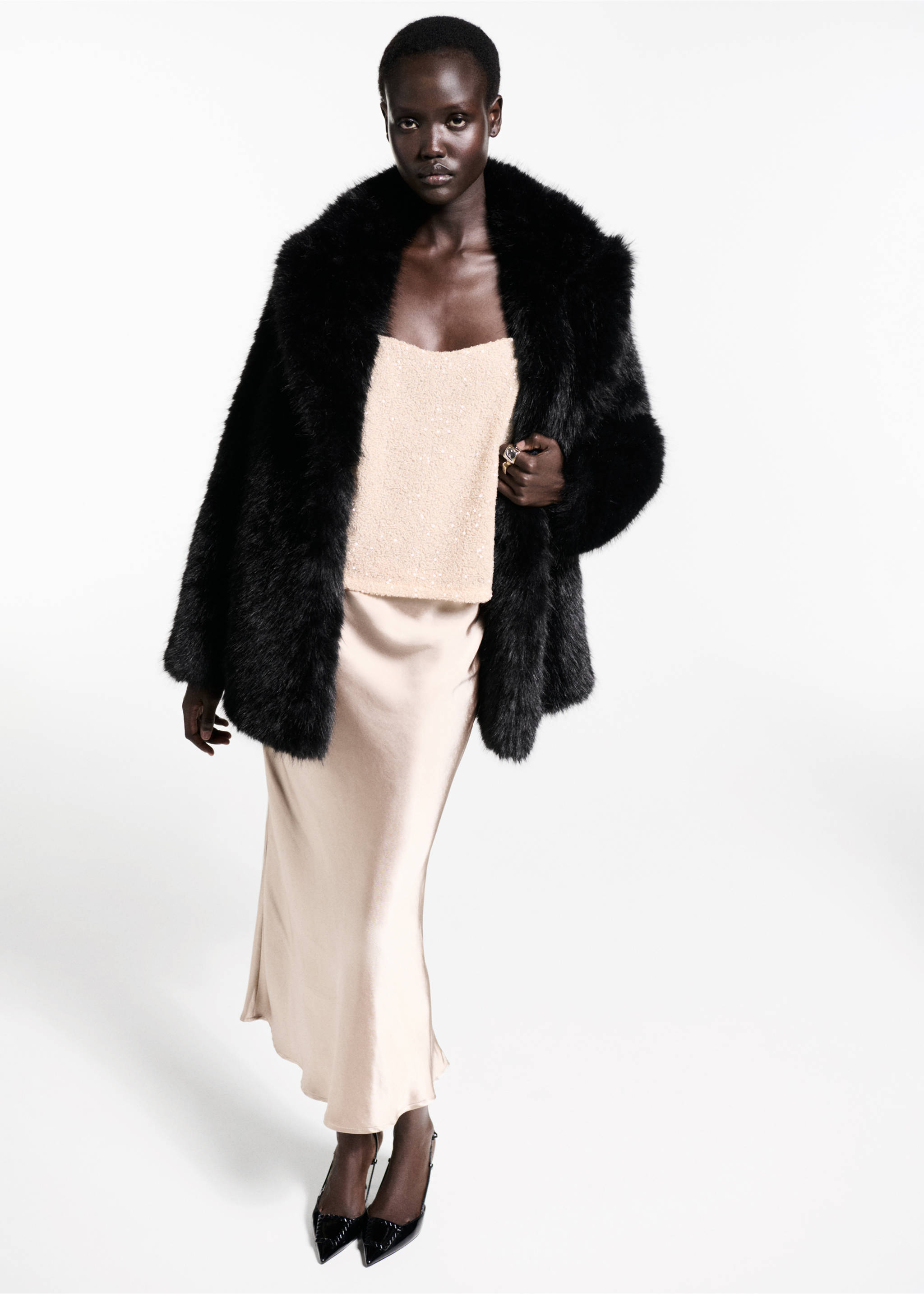 Top sequins fines bretelles - Plan général, Nude. Ref: 77039061-00.