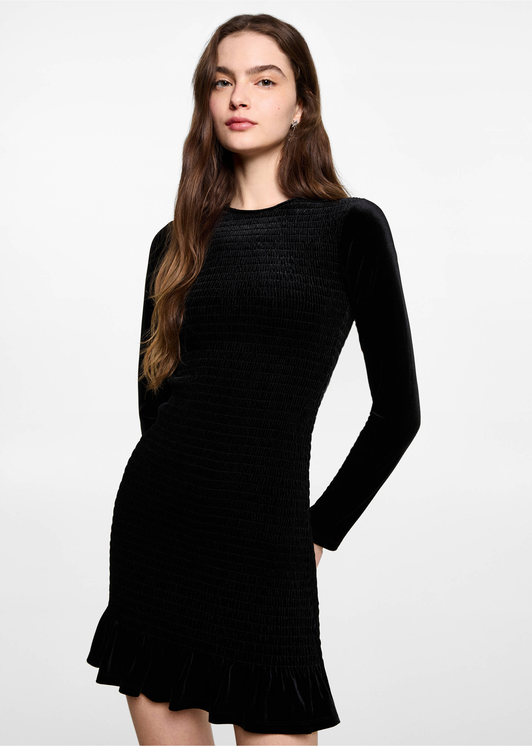 Ruched velvet dress - Medium plane, Black. Ref: 77039067-00.