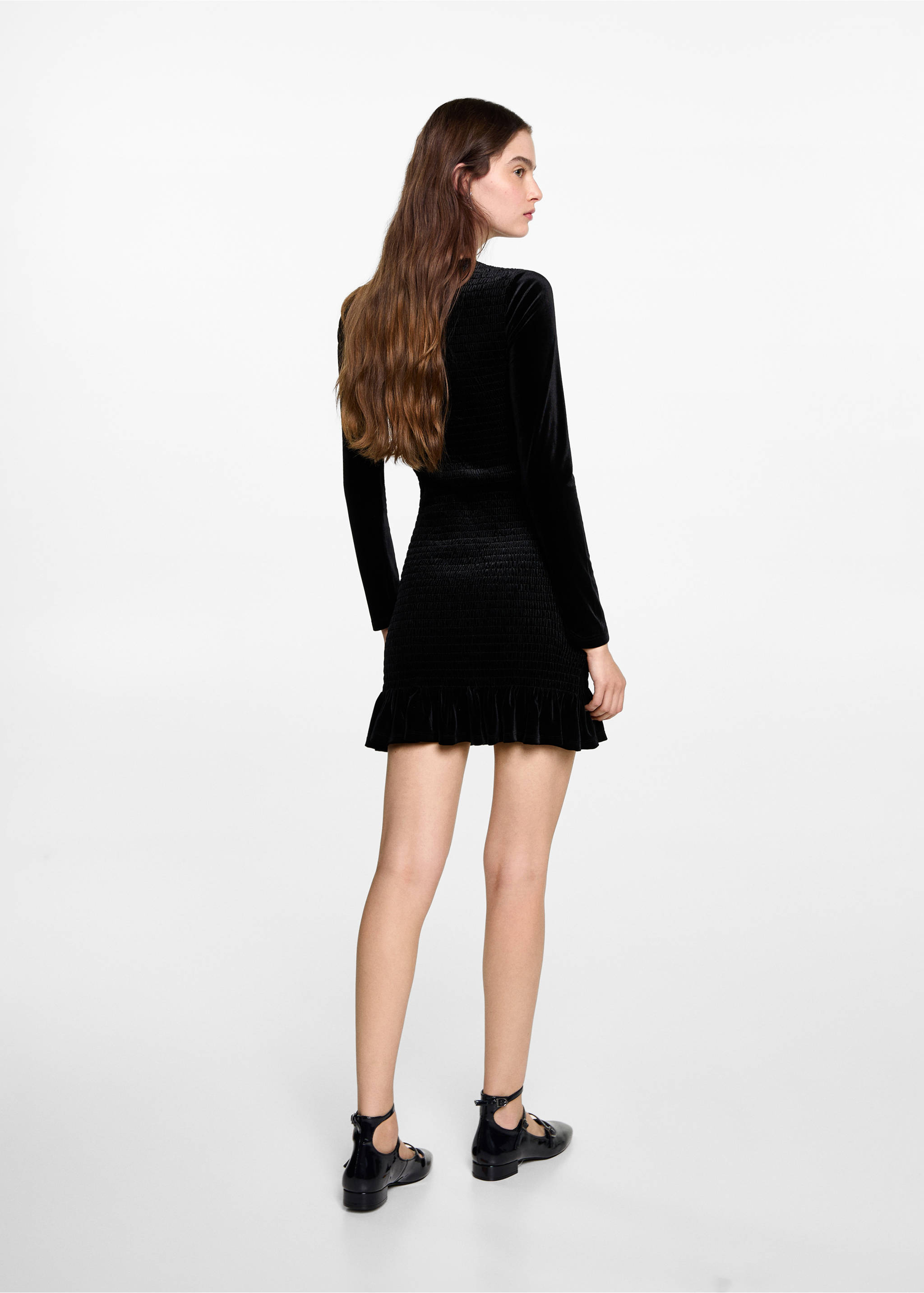 Ruched velvet dress - Reverse of the article, Black. Ref: 77039067-00.