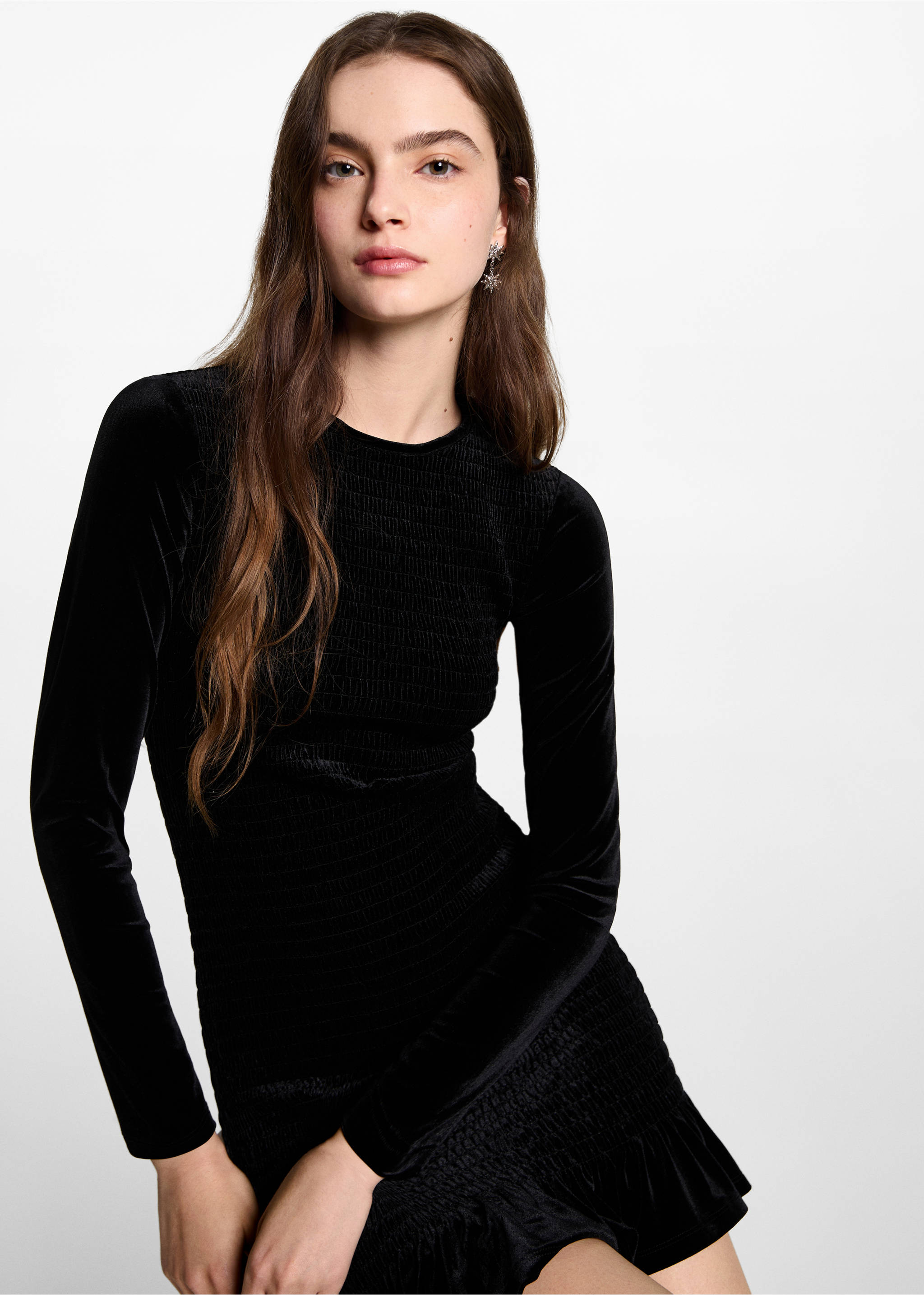 Ruched velvet dress - Details of the article 2, Black. Ref: 77039067-00.