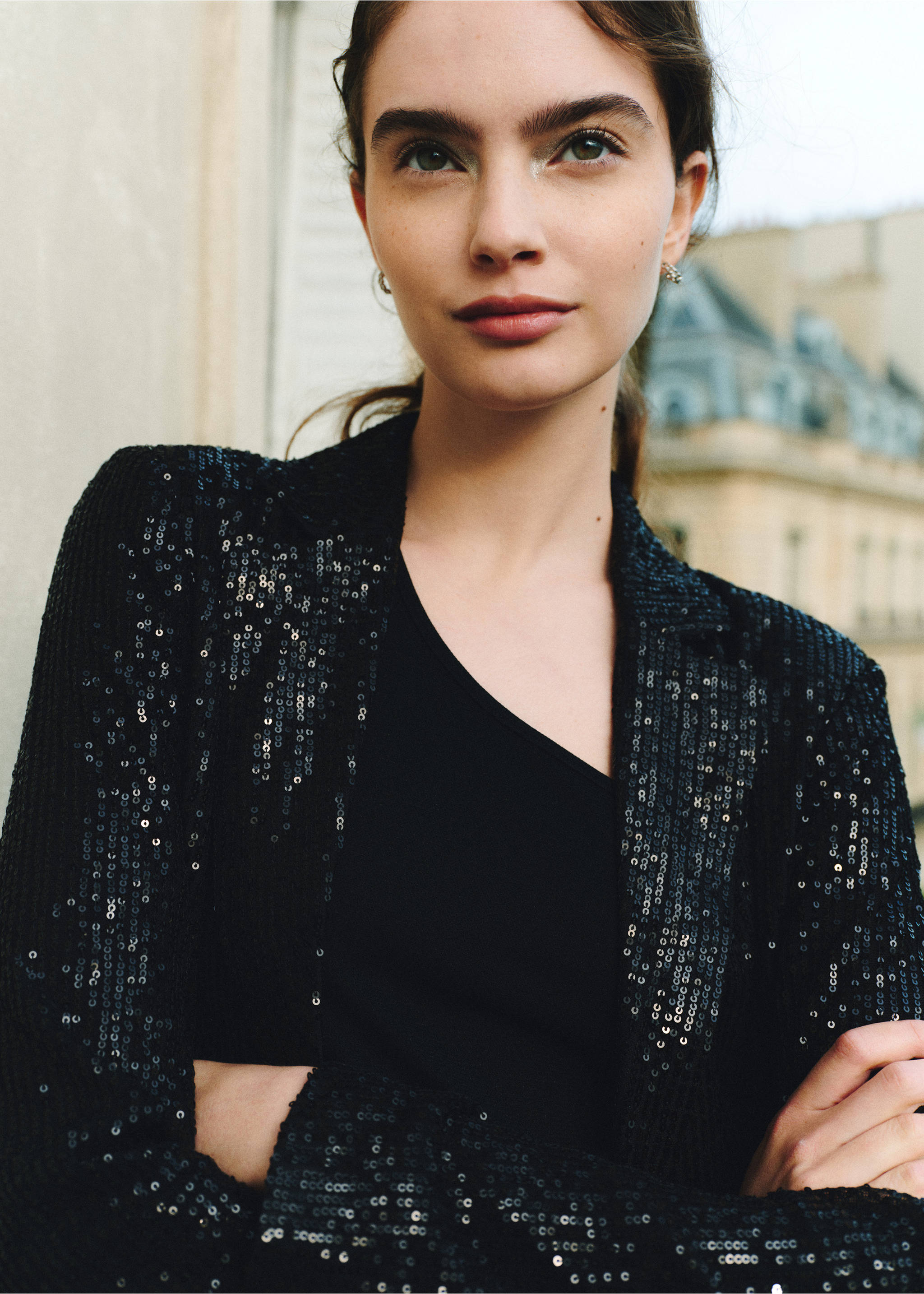 Sequined suit jacket - Details of the article 6, Black. Ref: 77039068-00.