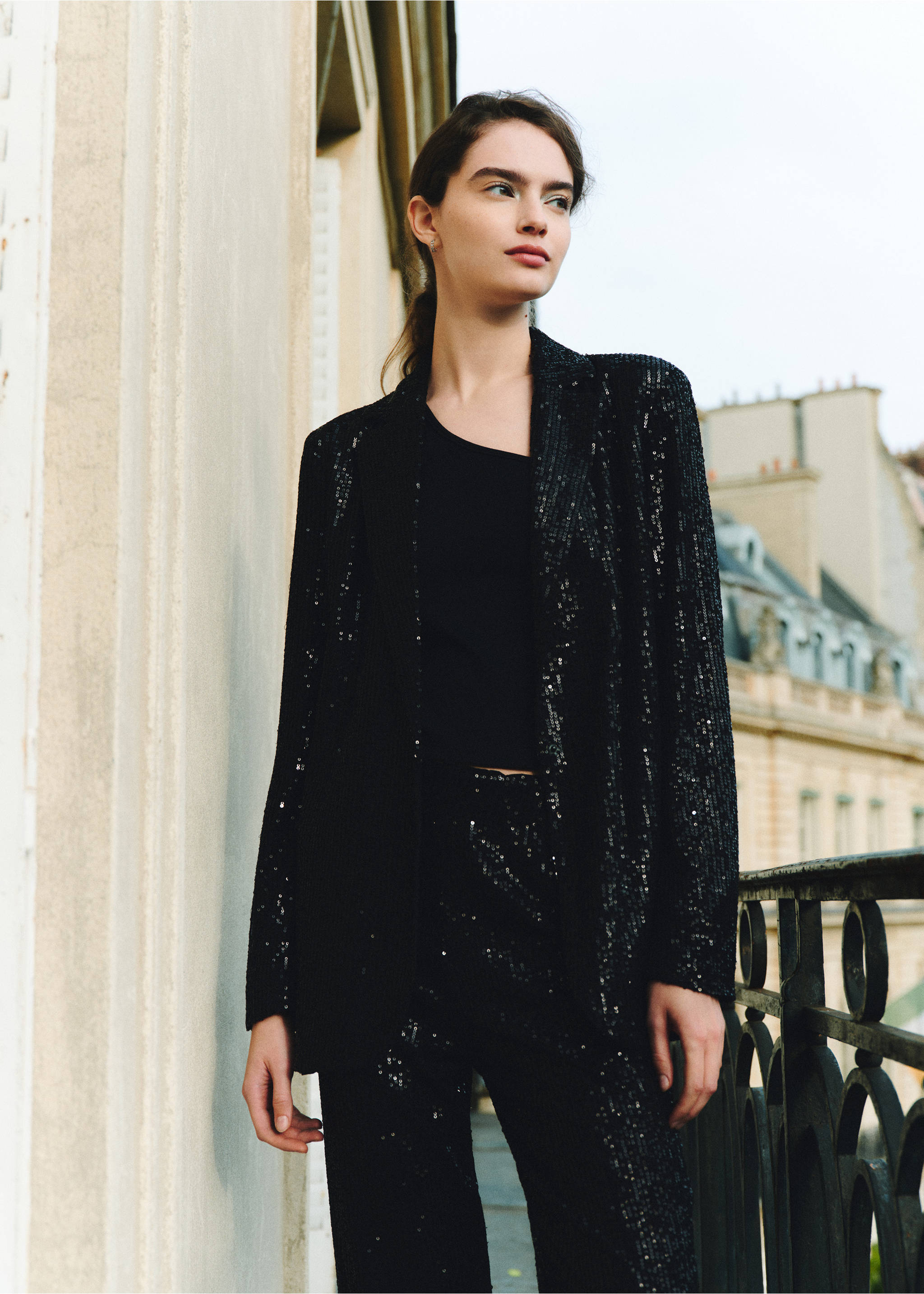 Sequined suit jacket - Details of the article 5, Black. Ref: 77039068-00.