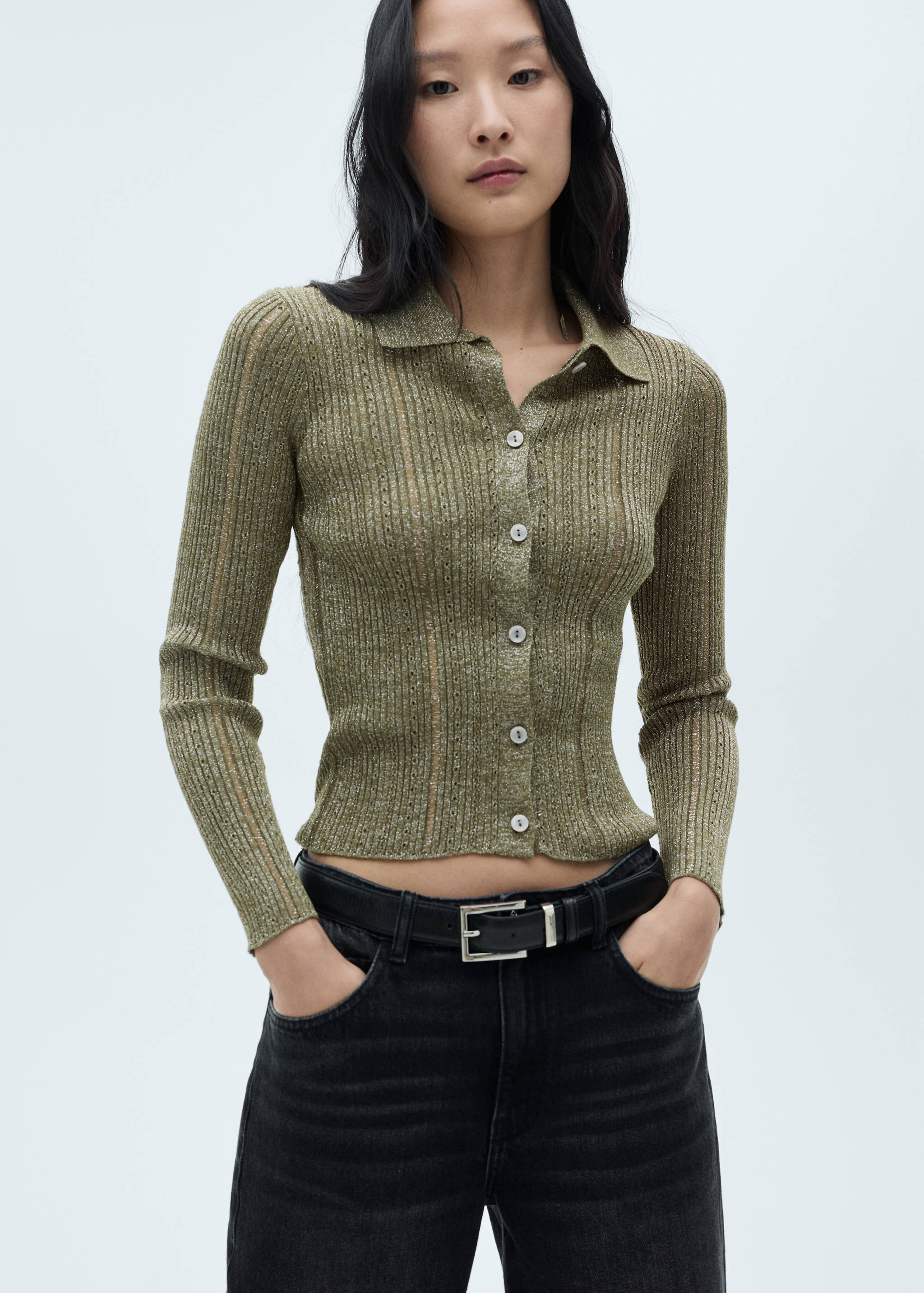 Lurex cardigan with openwork details - Medium plane