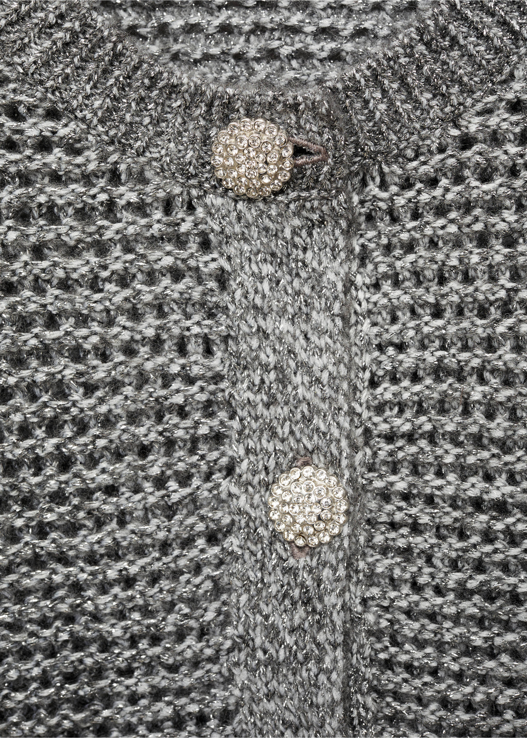 Lurex knitted jacket with buttons - Details of the article 8, Silver. Ref: 77039071-00.