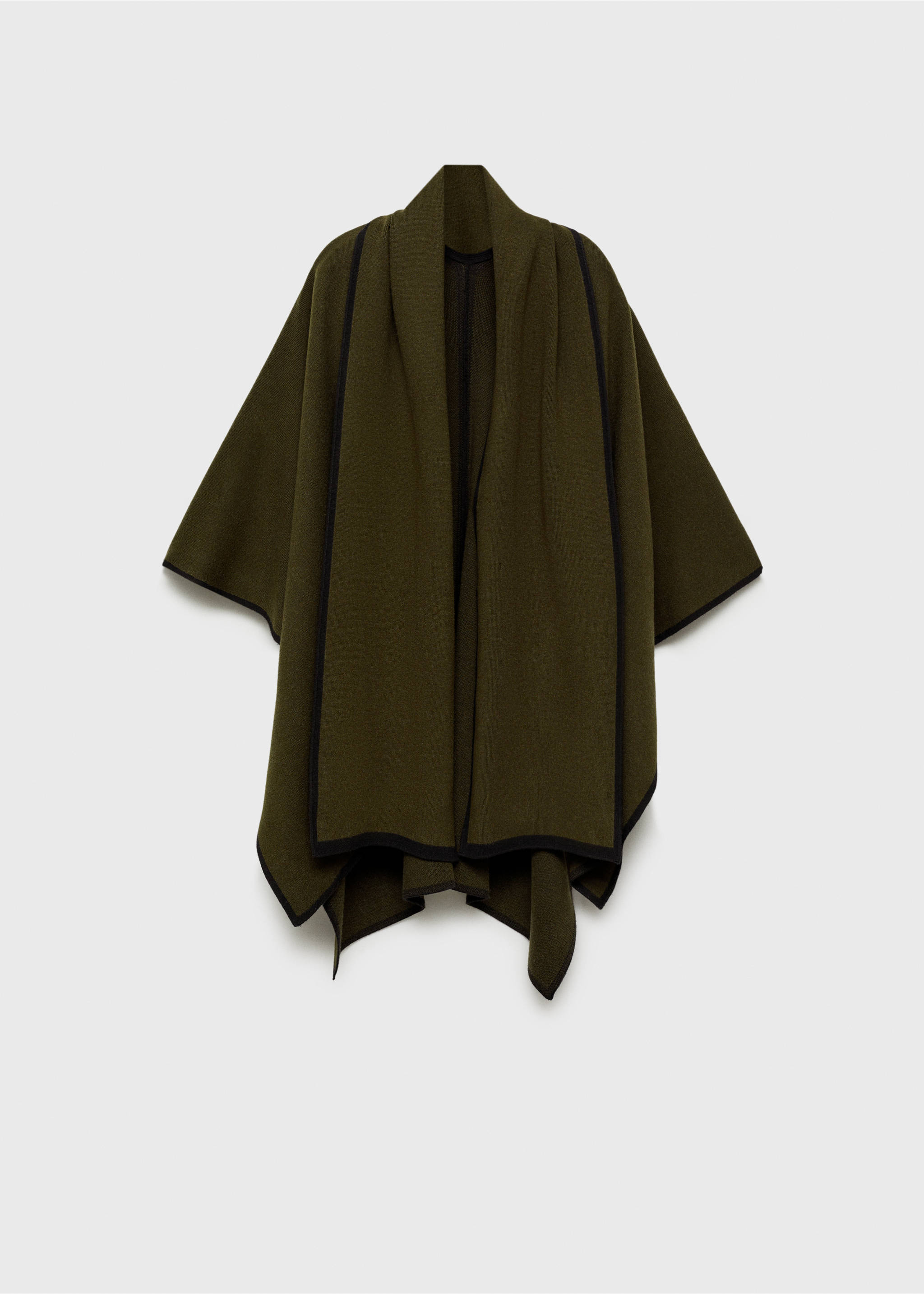 Knitted cape with contrasting trim - Article without model, Khaki. Ref: 77039073-00.