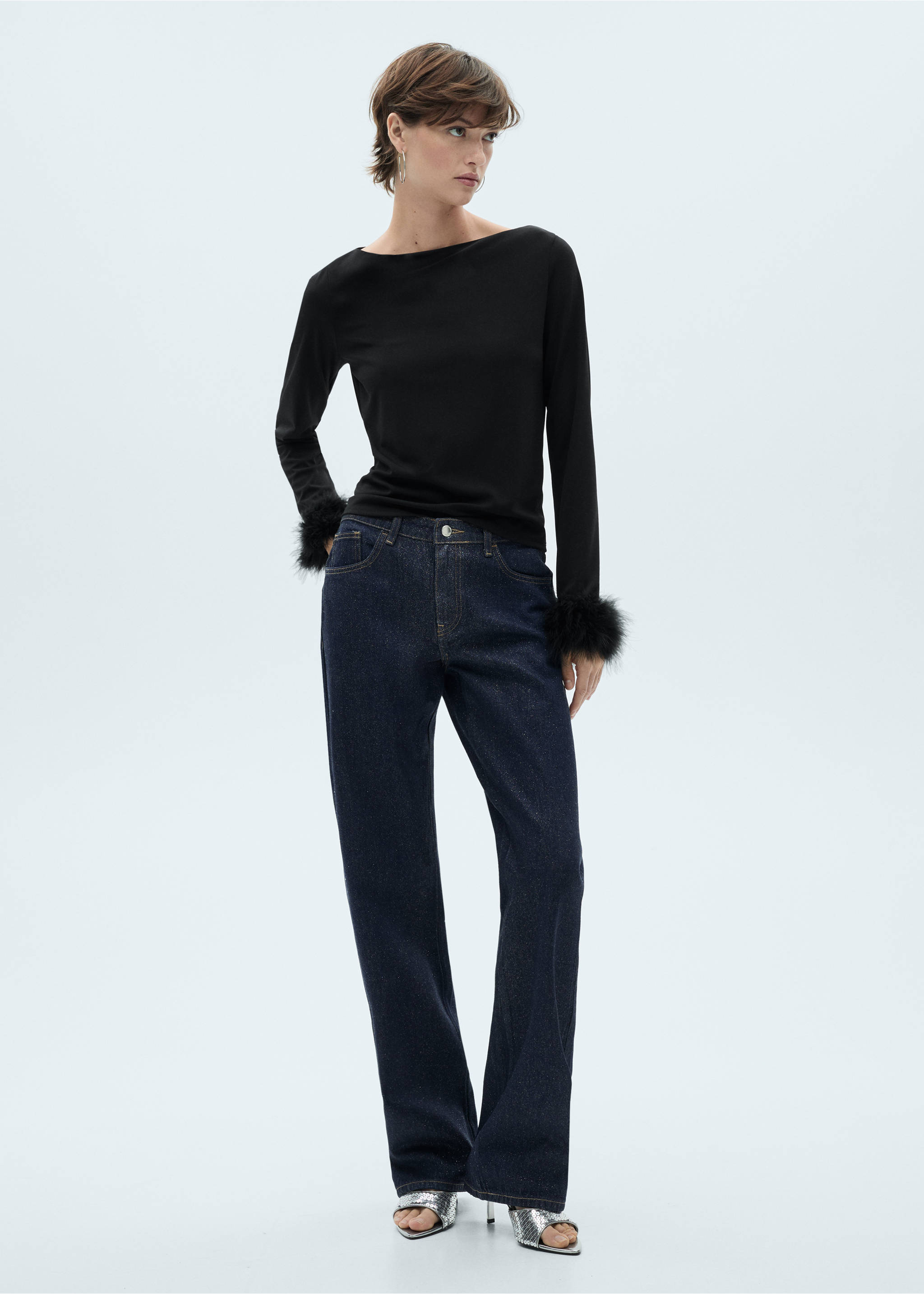Straight-fit shiny rinse-wash jeans - General plane, Open Blue. Ref: 77039075-00.