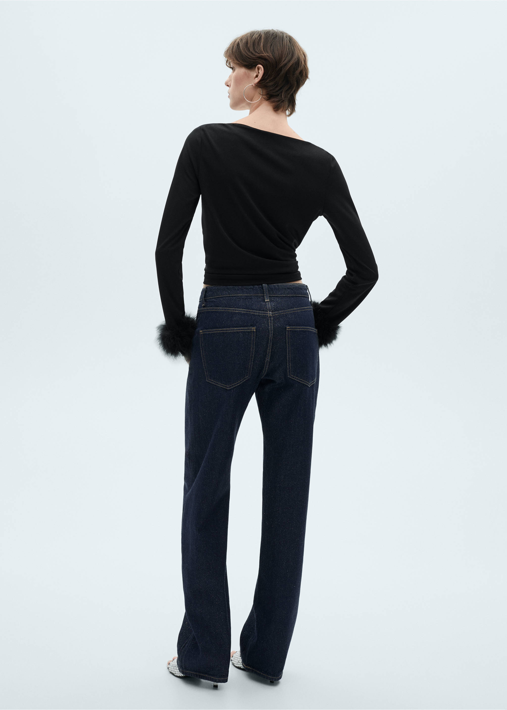 Straight-fit shiny rinse-wash jeans - Reverse of the article, Open Blue. Ref: 77039075-00.