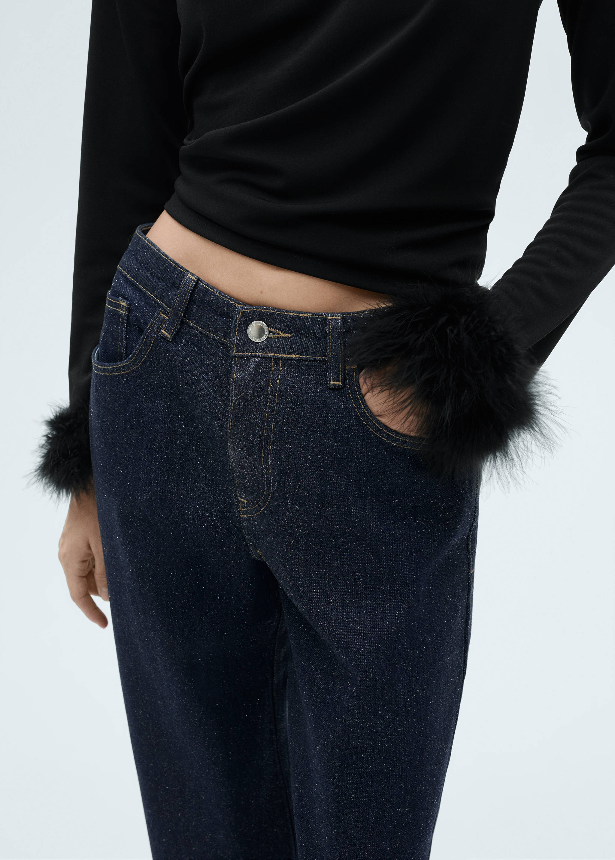 Straight-fit shiny rinse-wash jeans - Details of the article 1