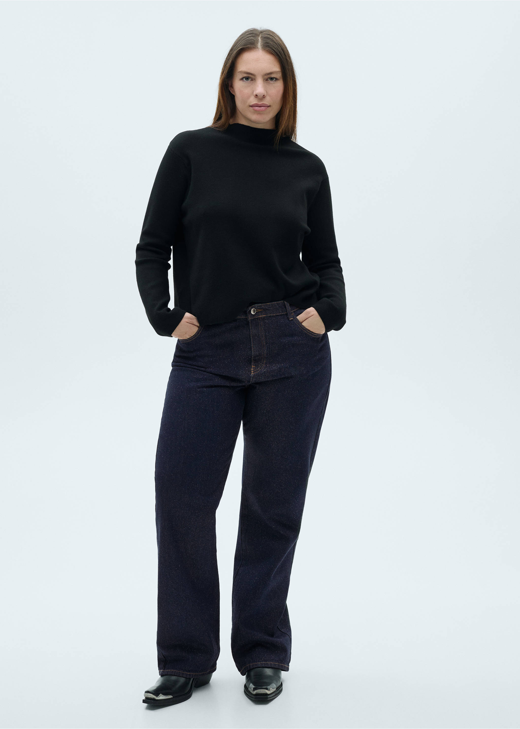 Straight-fit shiny rinse-wash jeans - Details of the article 3, Open Blue. Ref: 77039075-00.