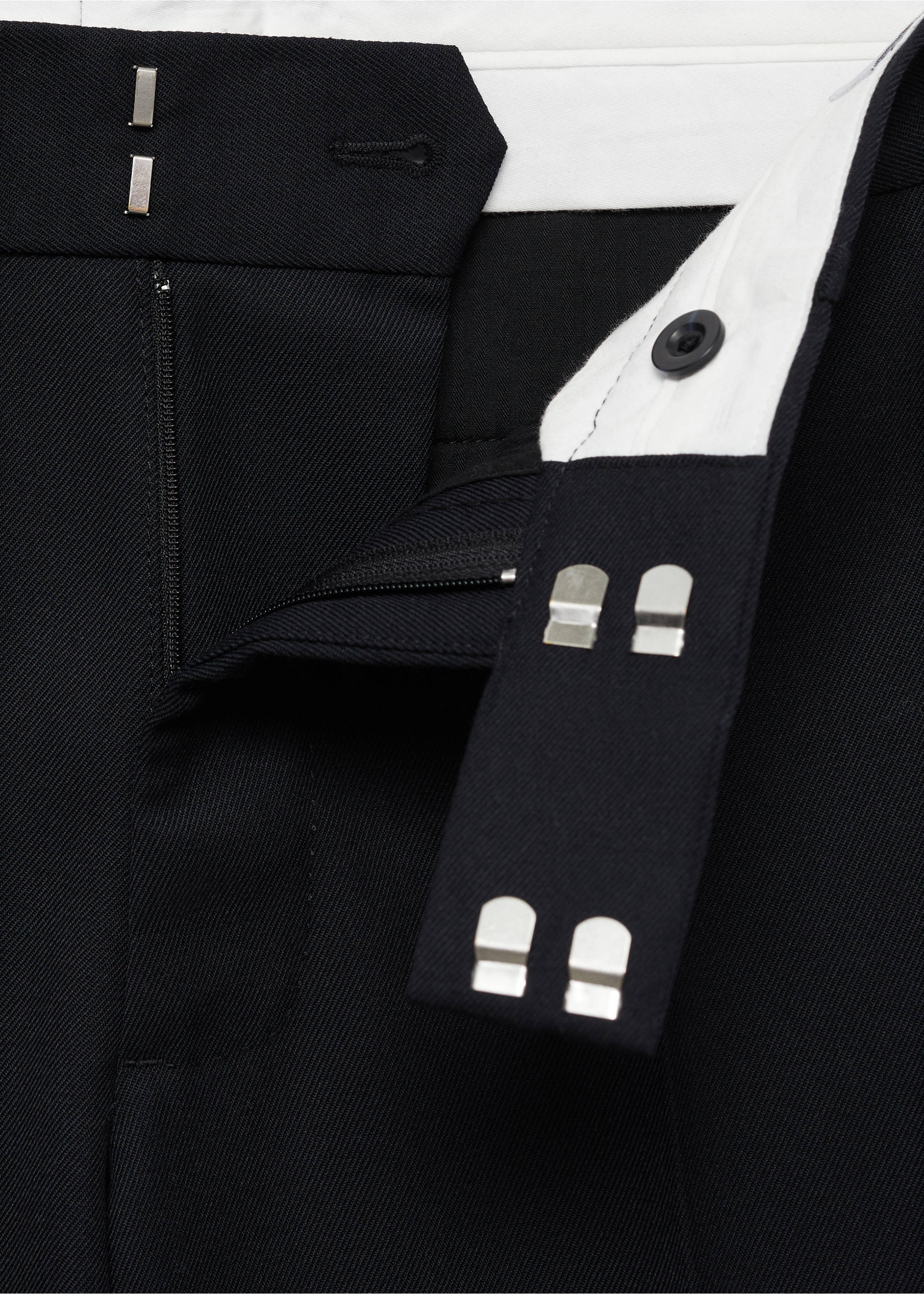 Regular-fit wool trousers - Details of the article 8, Dark Navy. Ref: 77039228-00.