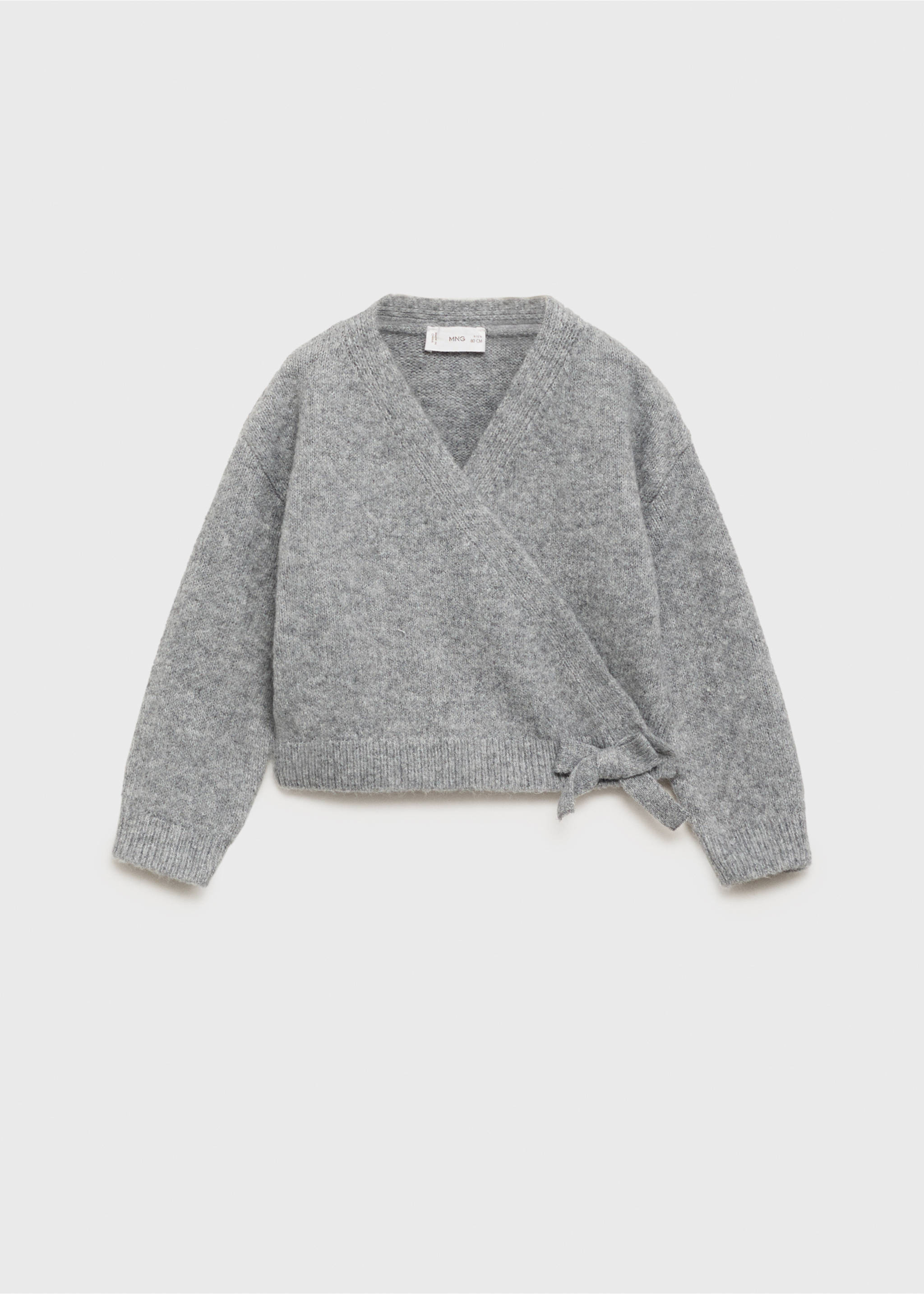 Knitted cardigan with bow - Article without model, Medium Heather Grey. Ref: 77039238-00.