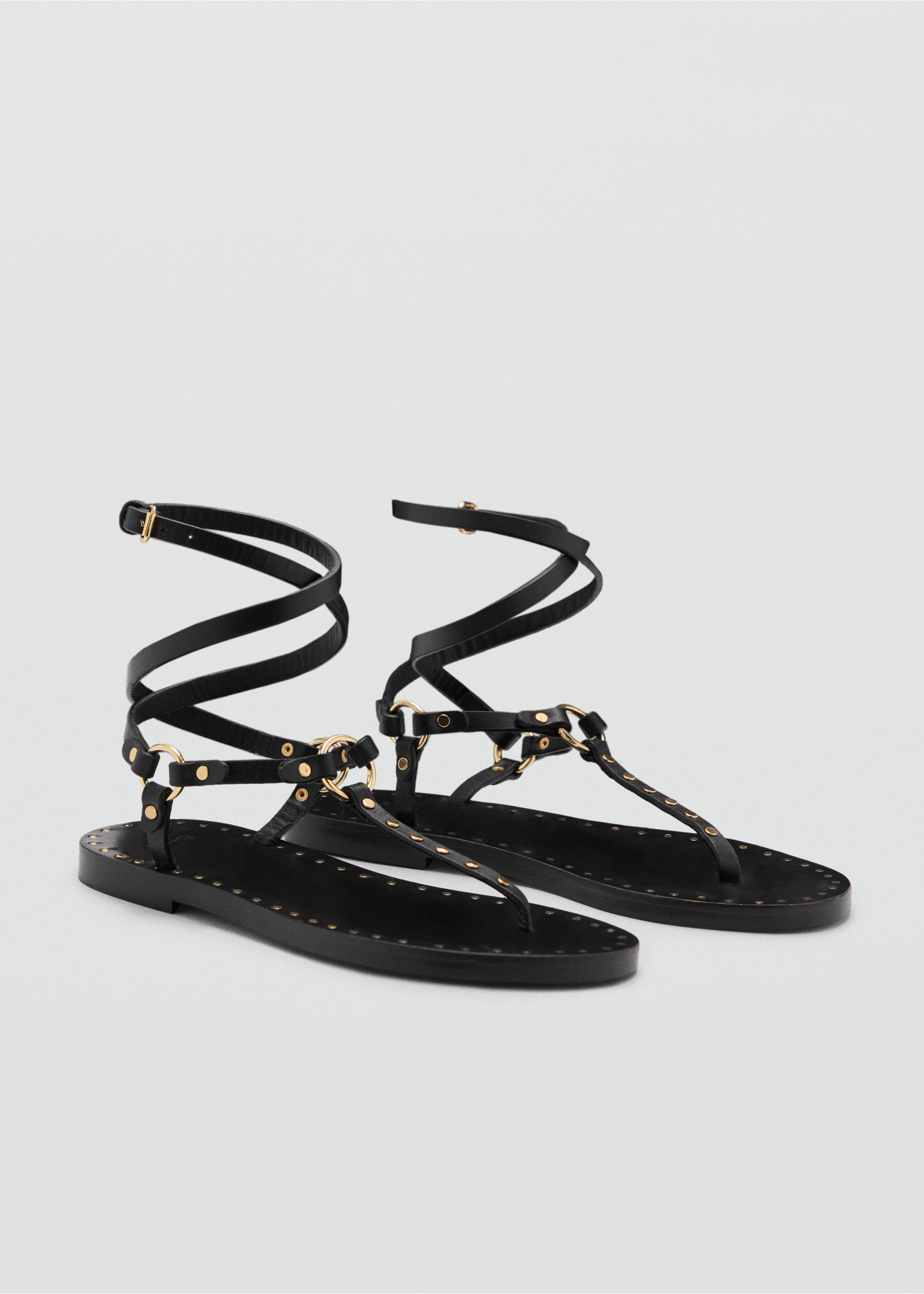 Leather straps sandals - Medium plane, Black. Ref: 77040264-00.
