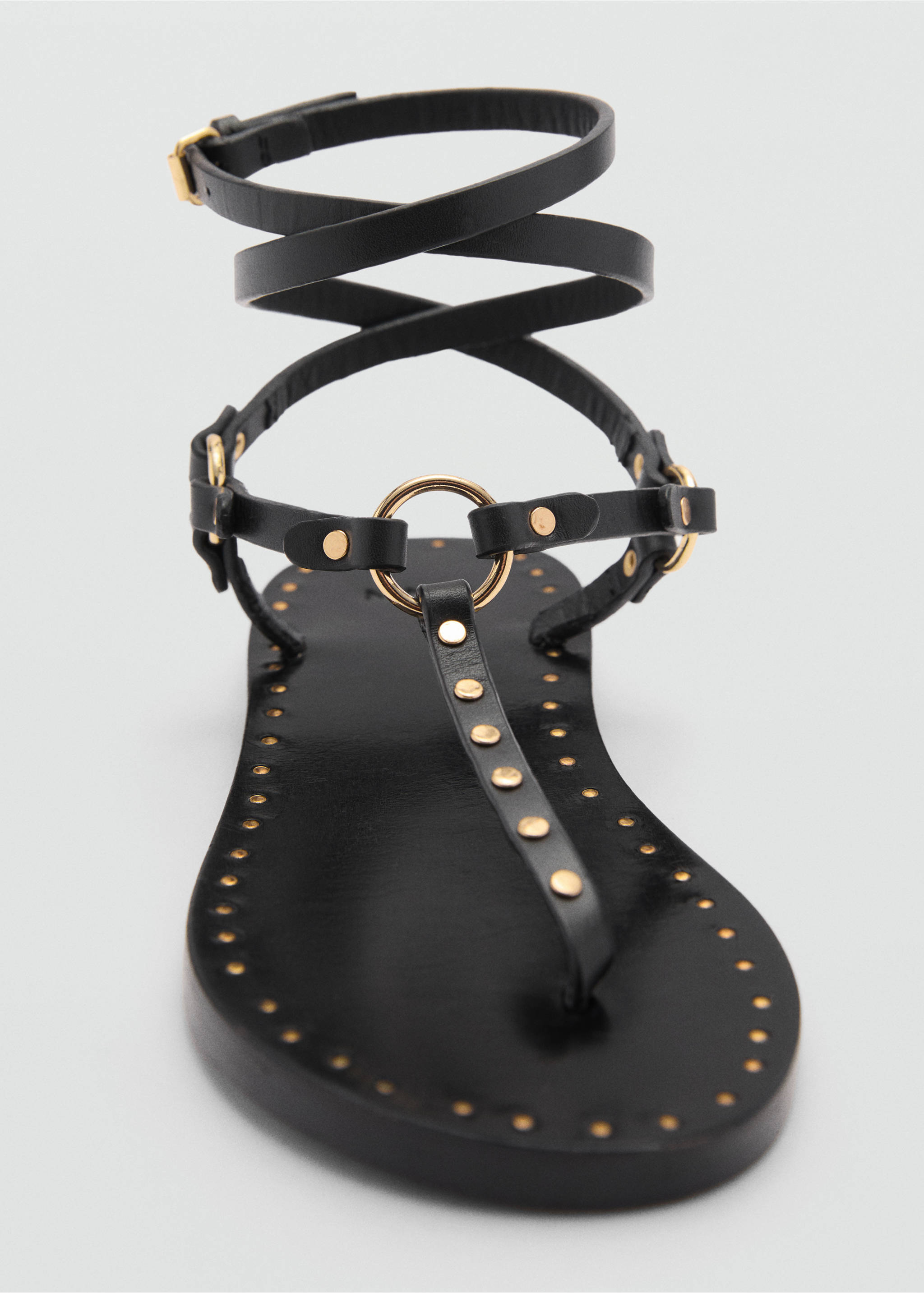 Leather straps sandals - Details of the article 2, Black. Ref: 77040264-00.