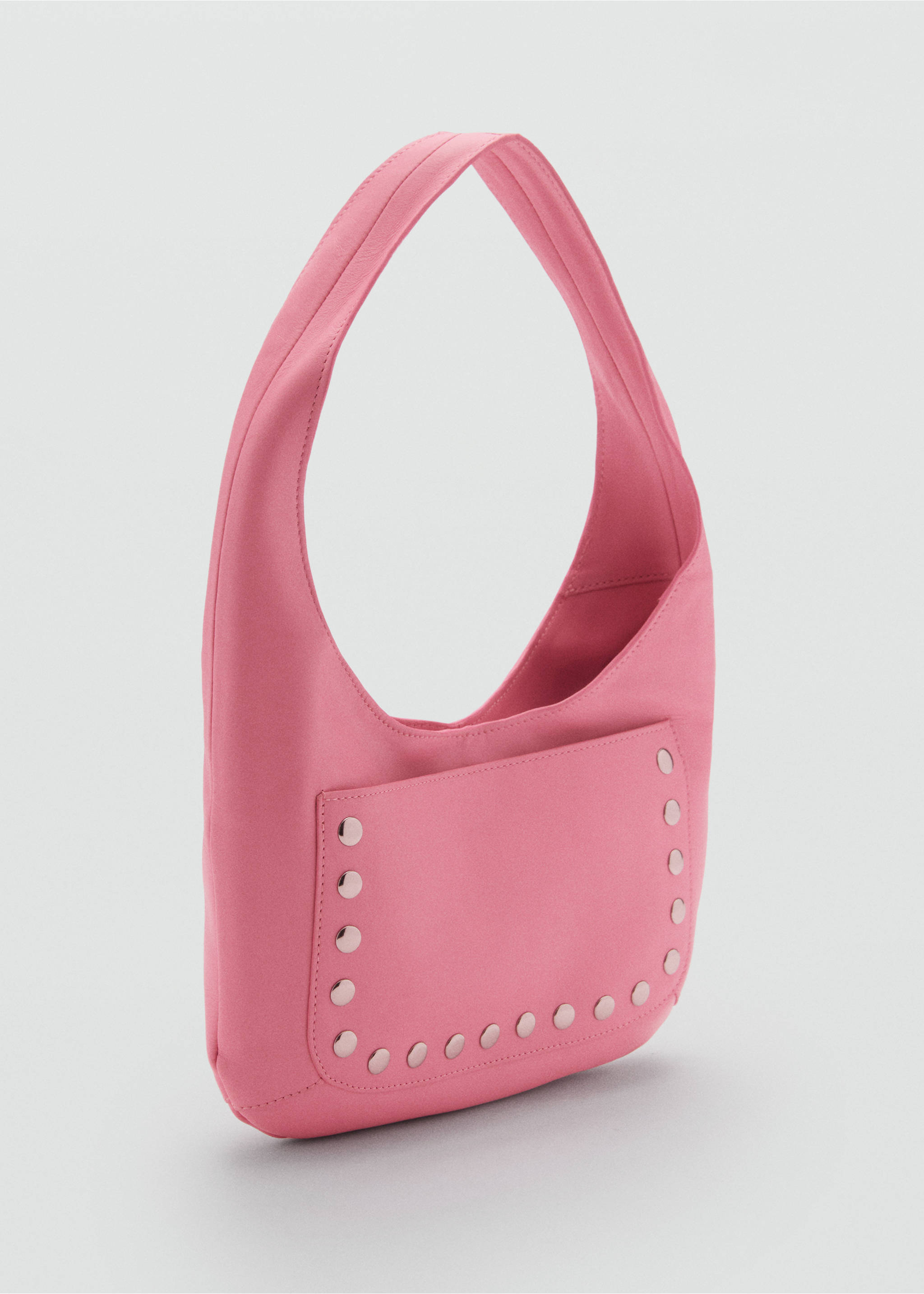 Lederhandtasche mit Nieten - Mittlere Ansicht, Kaugummirosa. Ref: 77040274-00.