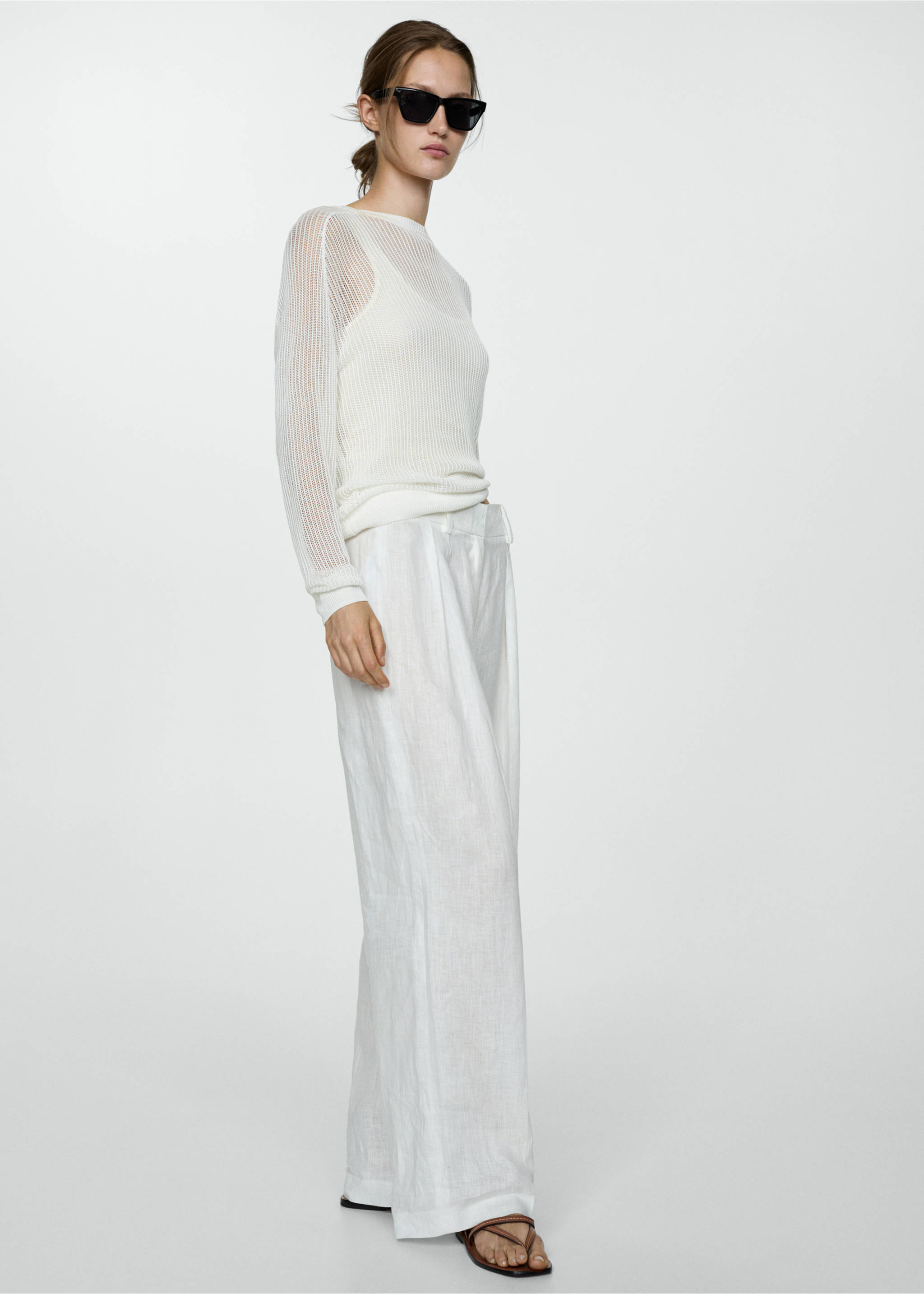 Skórzane sandały z pasków - Plan ogólny, Średni Brązowy. Ref: 77040288-00.