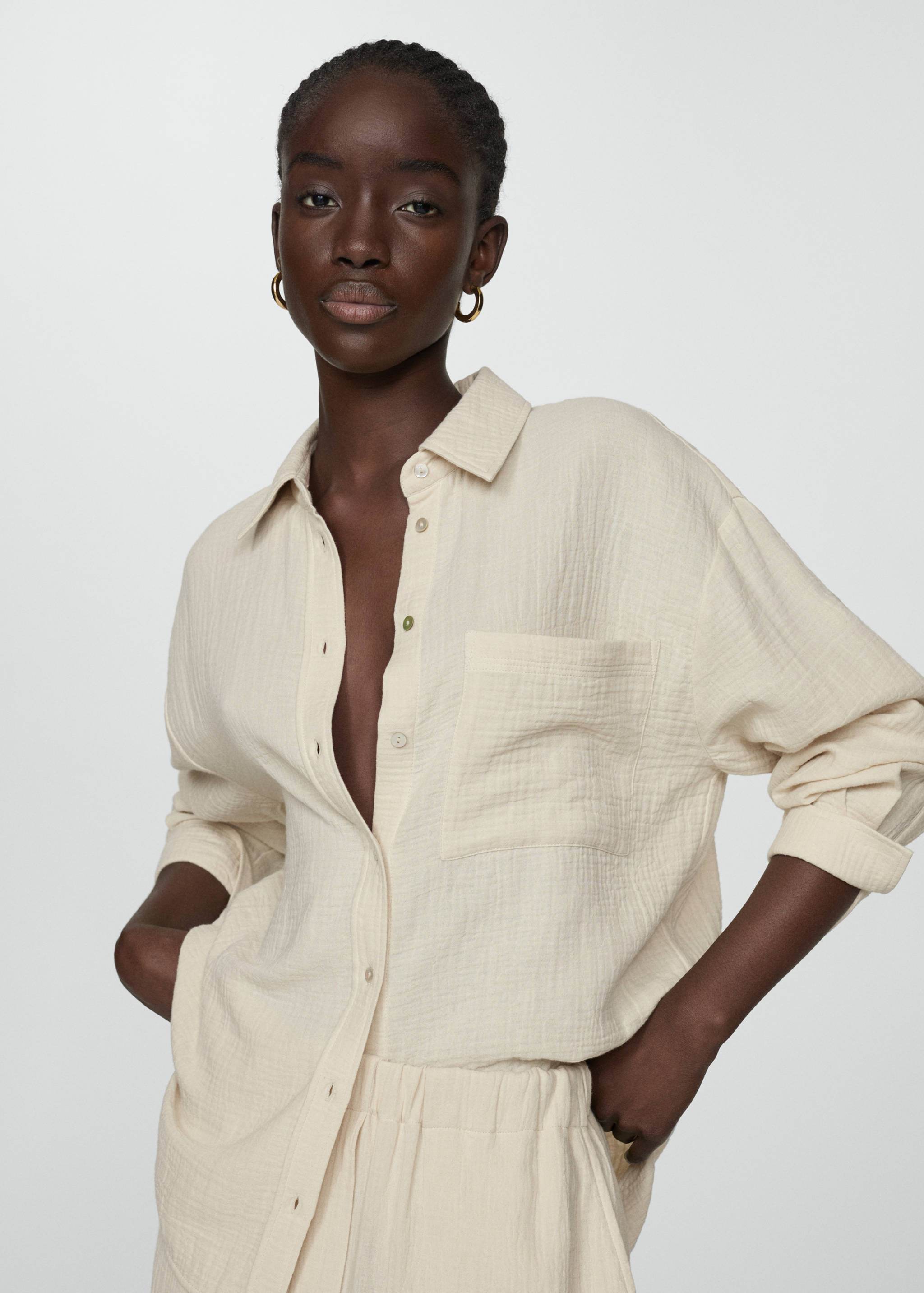 Camisa algodão bolso - Plano médio