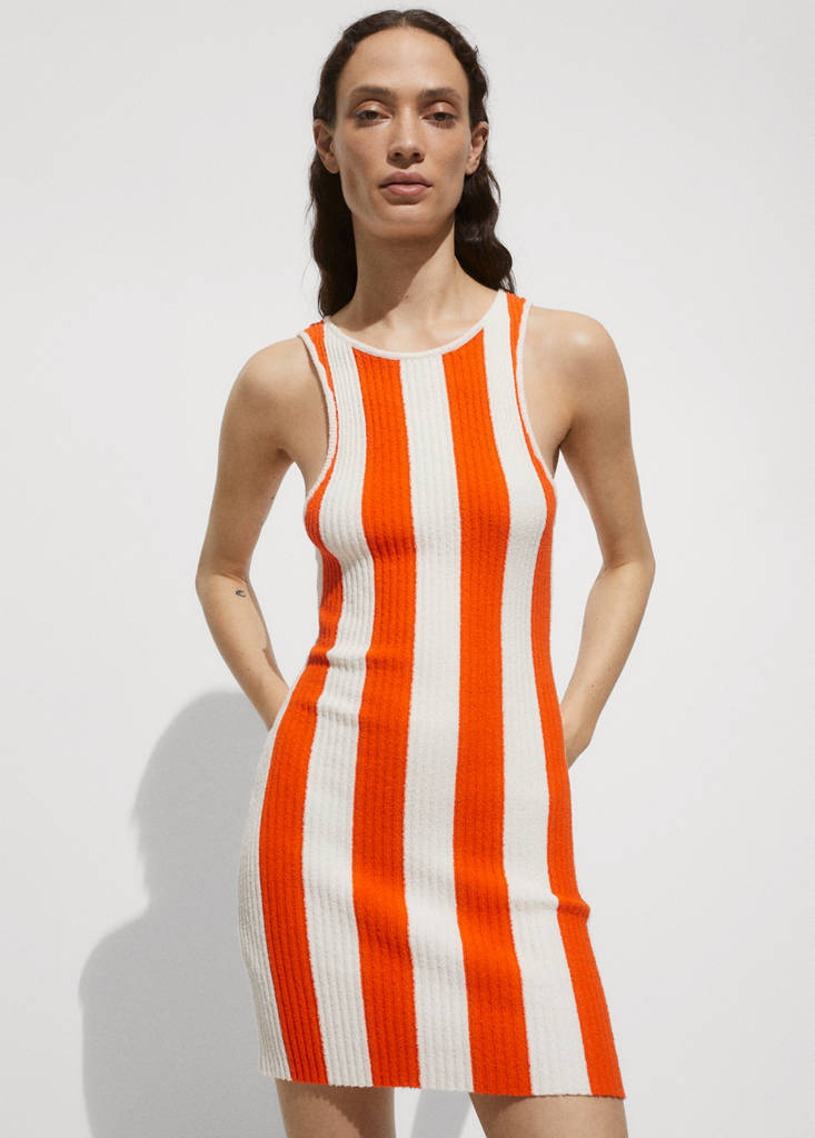 Ribbed knitted dress with stripes - Women | MANGO OUTLET USA