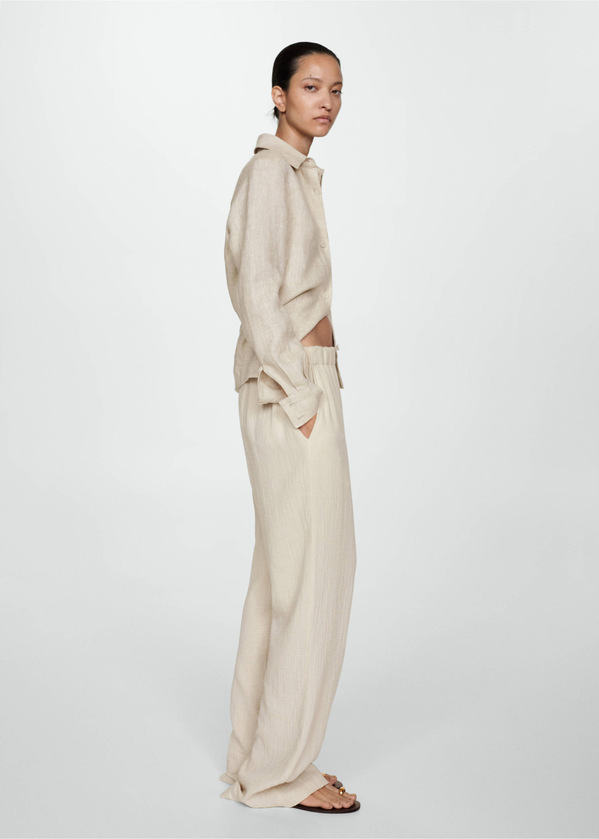 Cotton wide leg trousers - General plane, Ecru. Ref: 77040339-00.