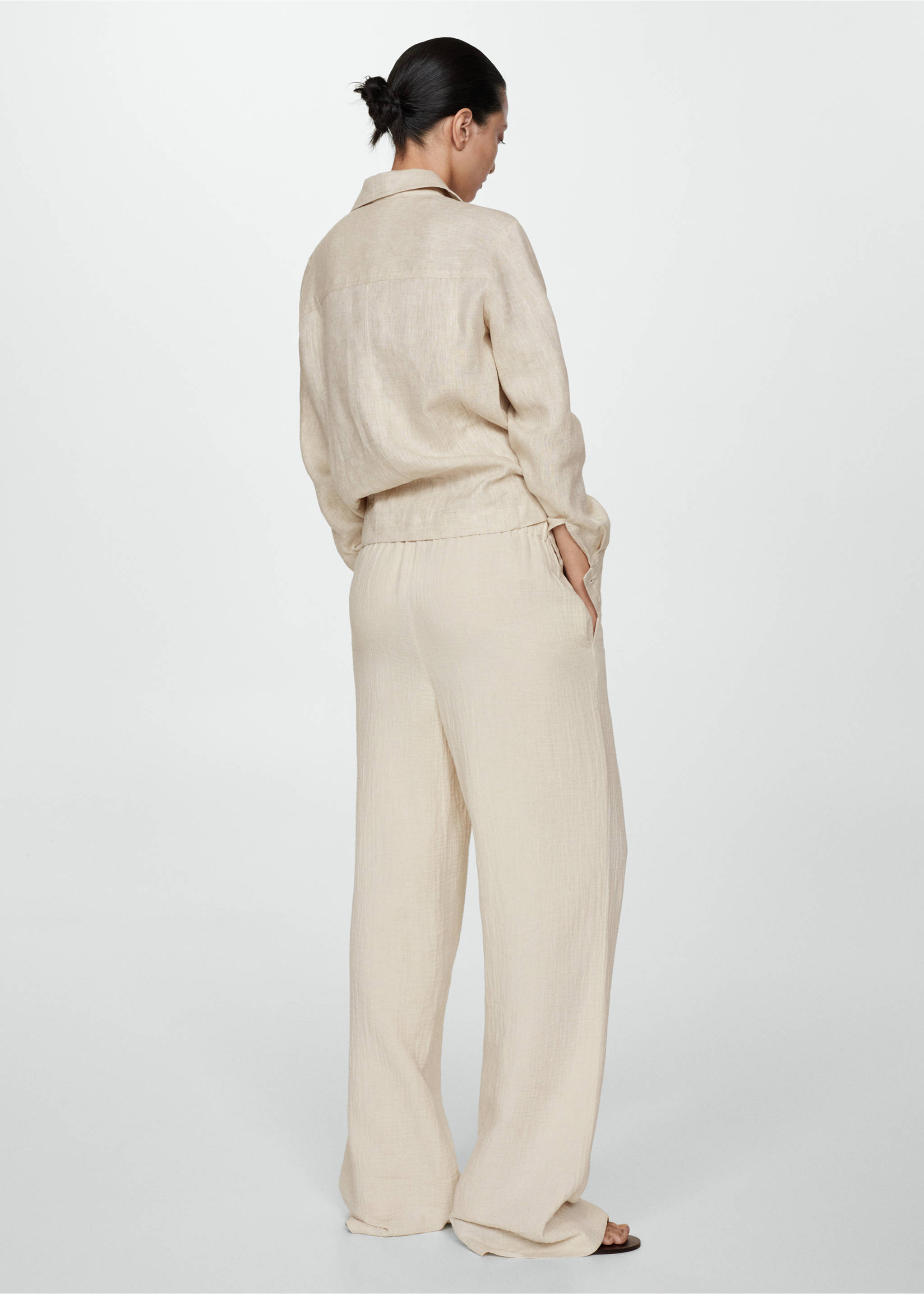 Cotton wide leg trousers - Reverse of the article, Ecru. Ref: 77040339-00.