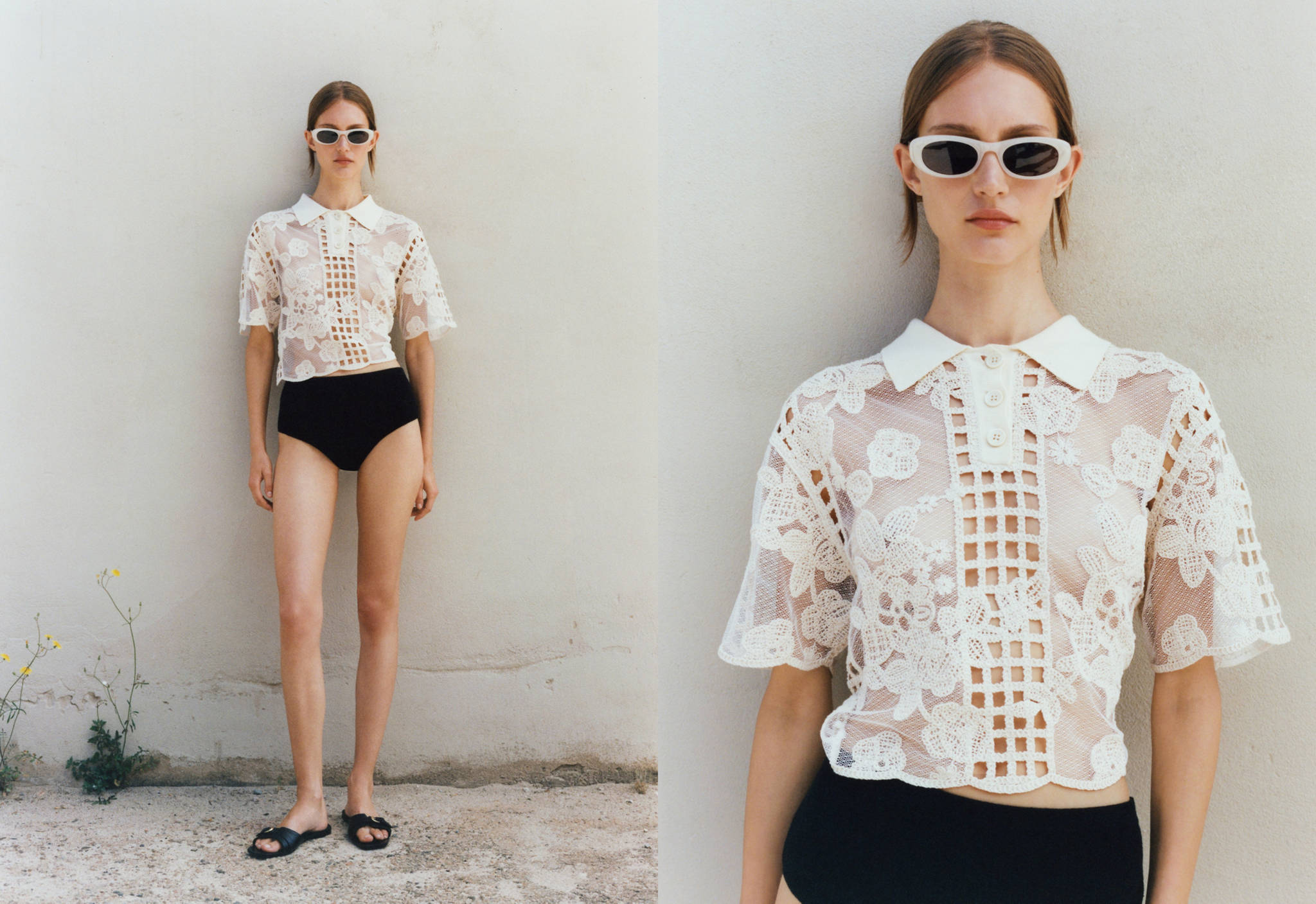 Embroidered blouse with openwork details - Panoramic plane