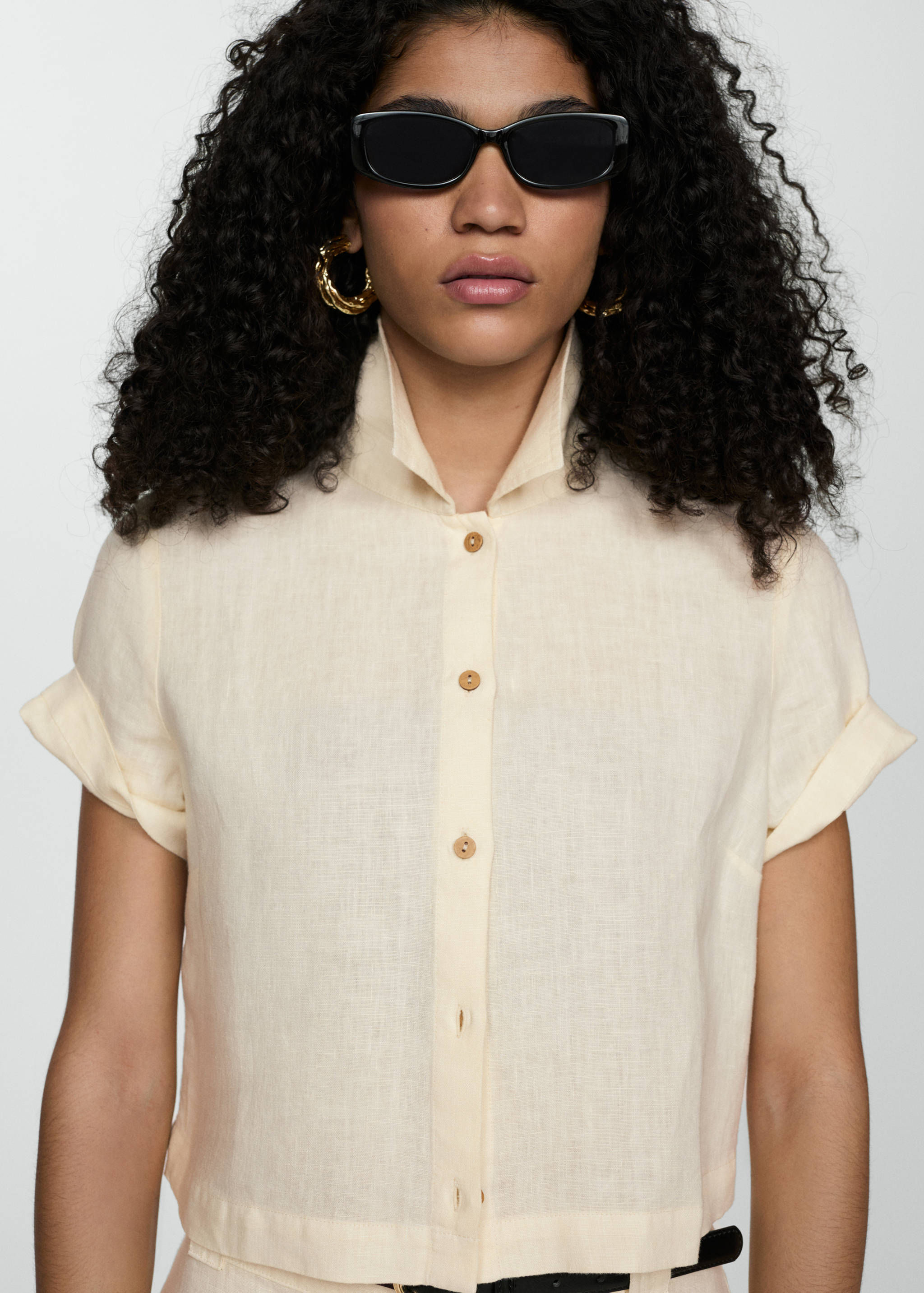 Short sleeve linen-blend shirt - Medium plane