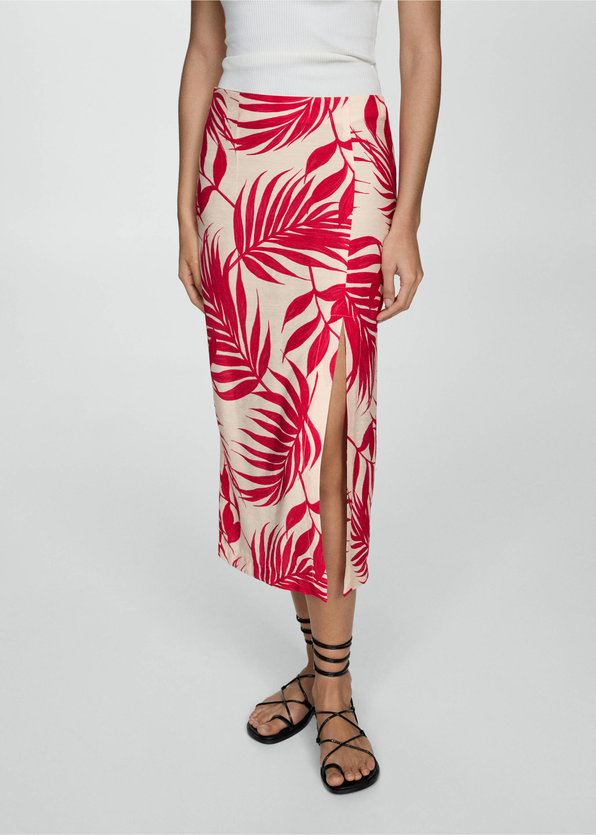 Printed skirt with slit - Medium plane, Ecru. Ref: 77040349-00.