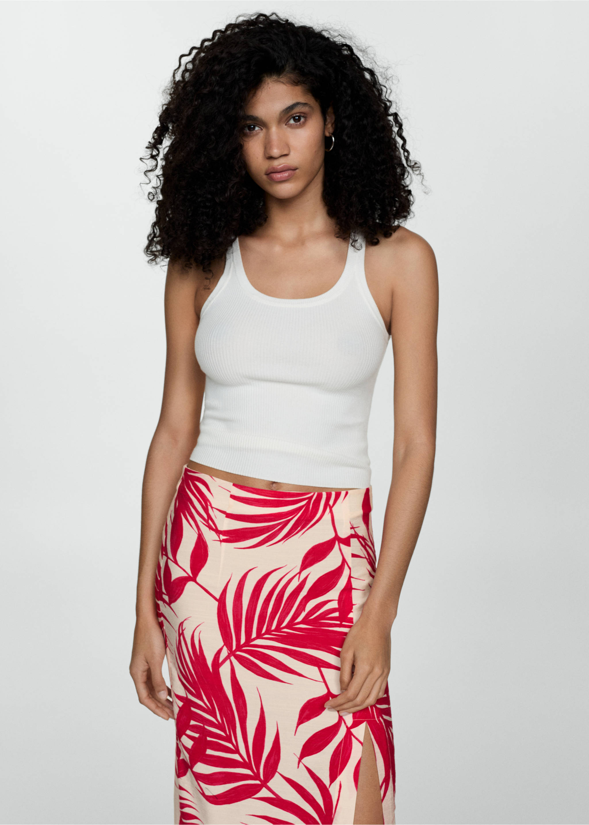 Printed skirt with slit - Details of the article 1, Ecru. Ref: 77040349-00.
