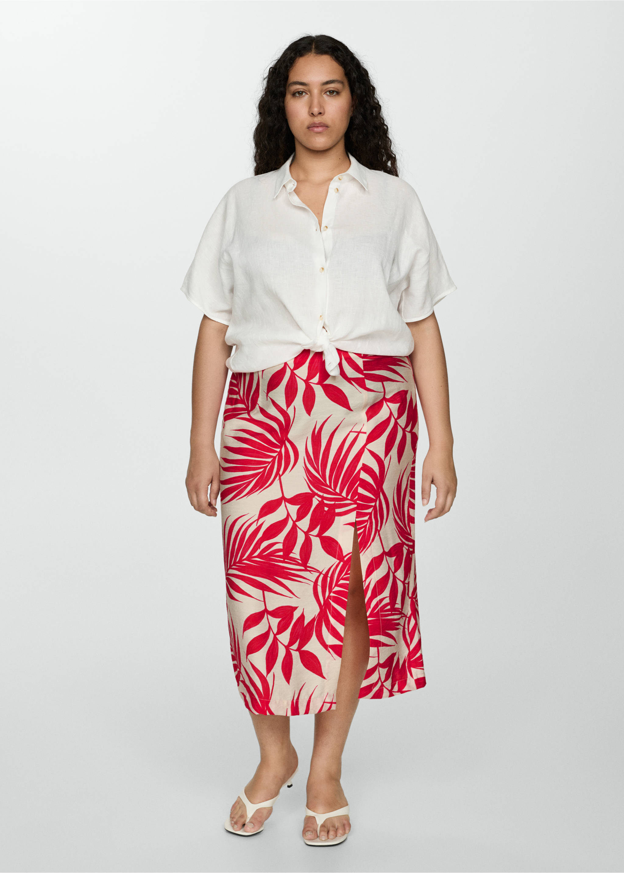 Printed skirt with slit - Details of the article 3, Ecru. Ref: 77040349-00.