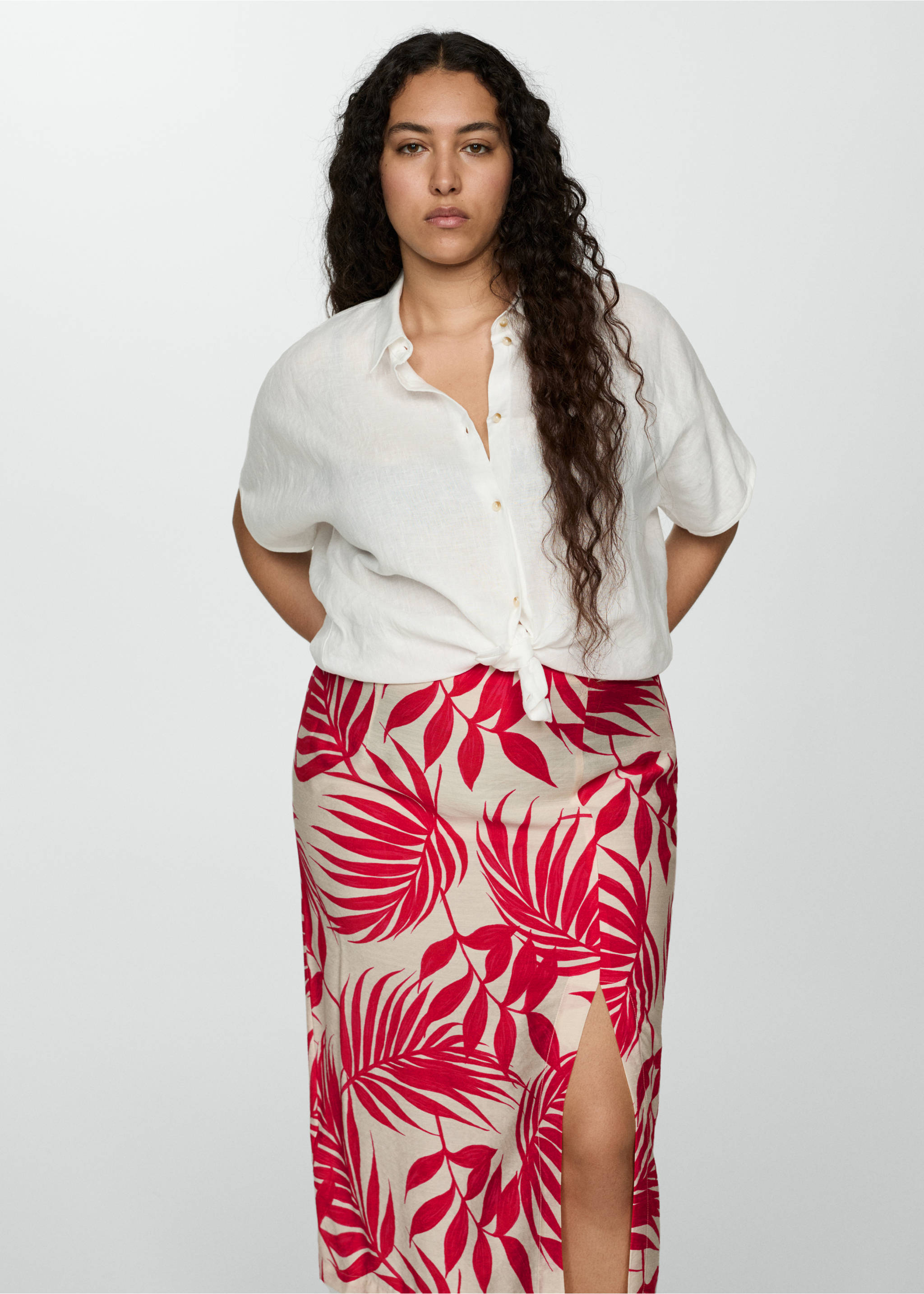 Printed skirt with slit - Details of the article 5, Ecru. Ref: 77040349-00.