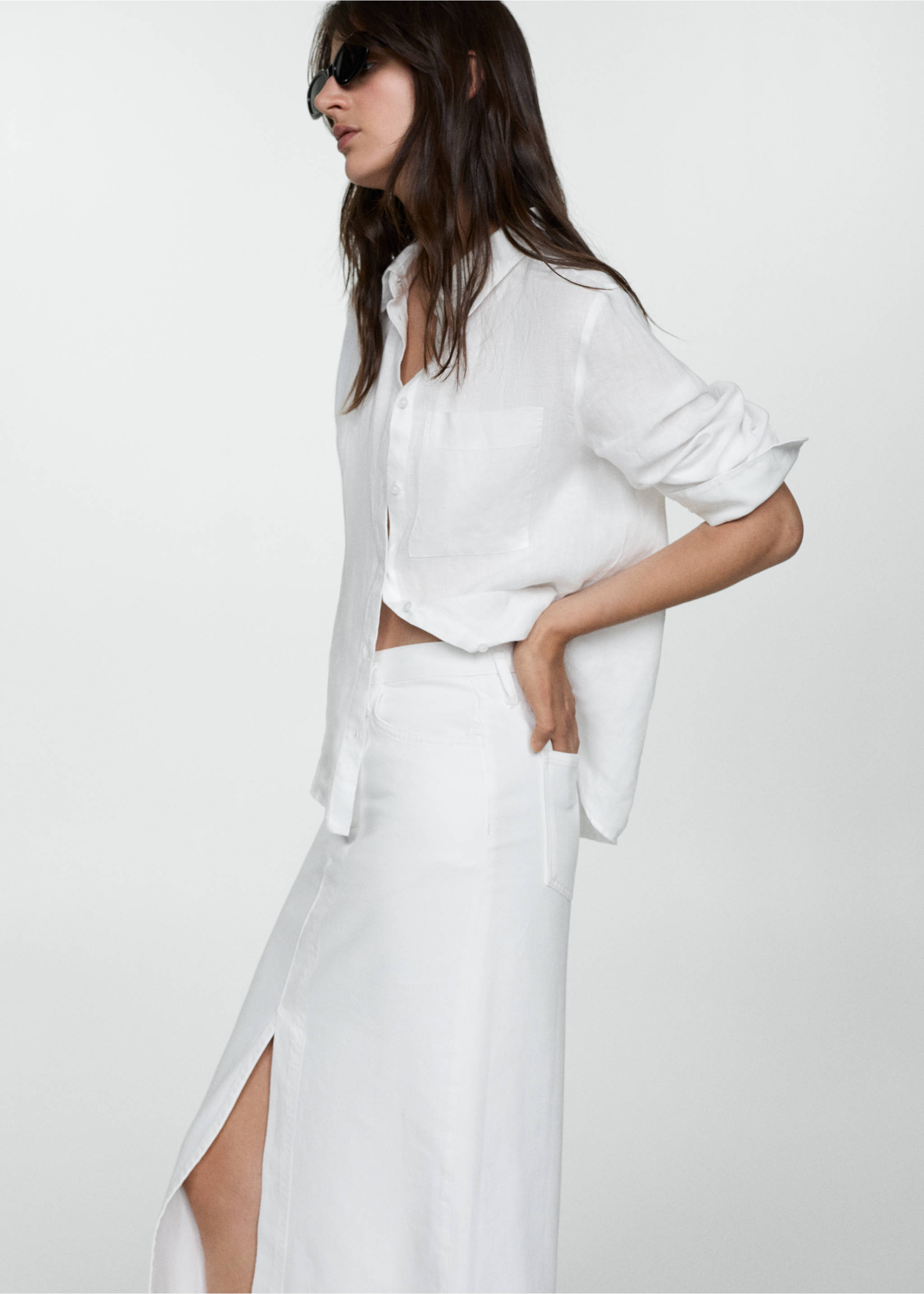 Falda vaquera abertura - Detalle del artículo 1, Blanco. Ref: 77040356-00.