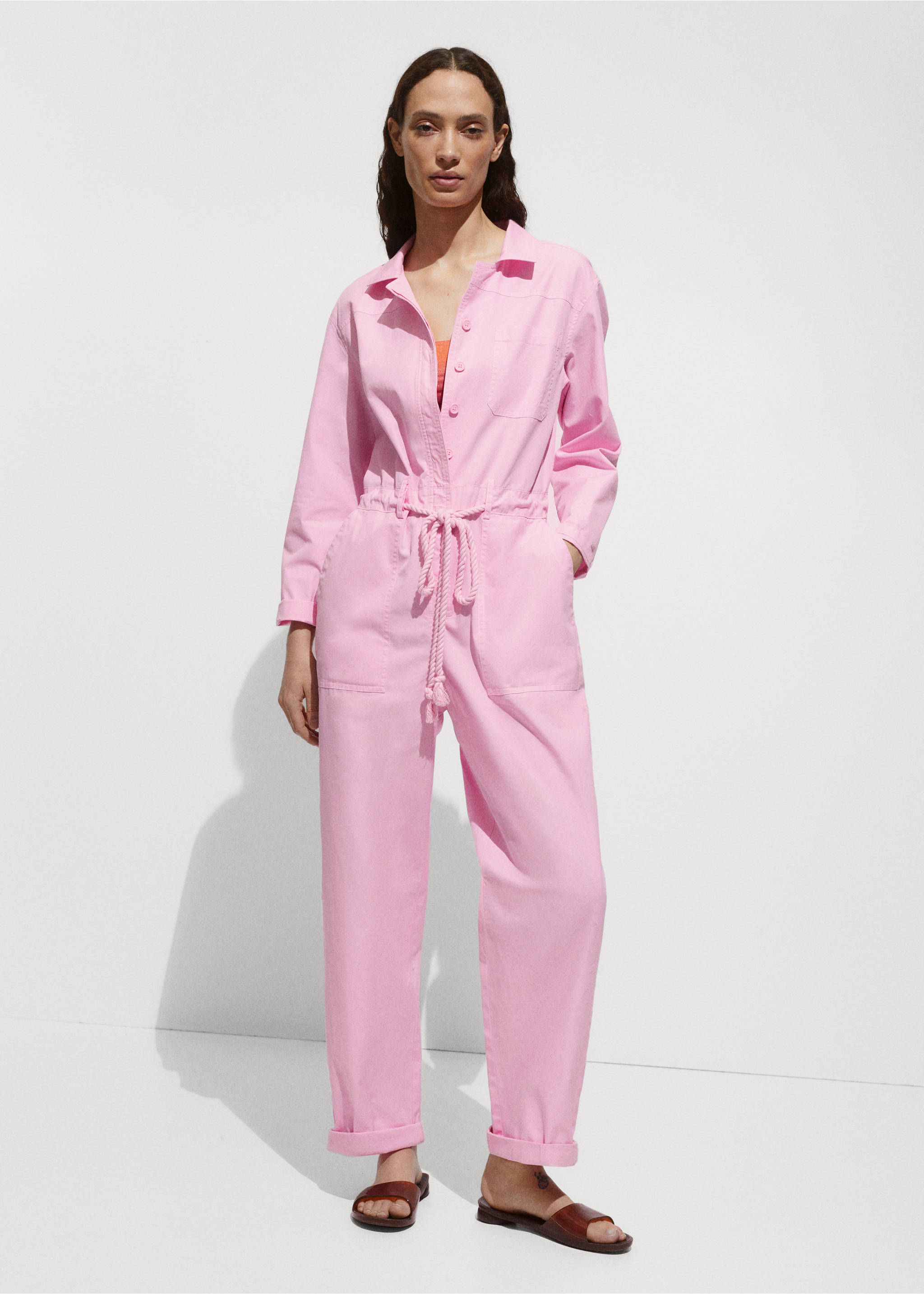 Jumpsuit with long drawstring - General plane, Pink. Ref: 77040362-00.