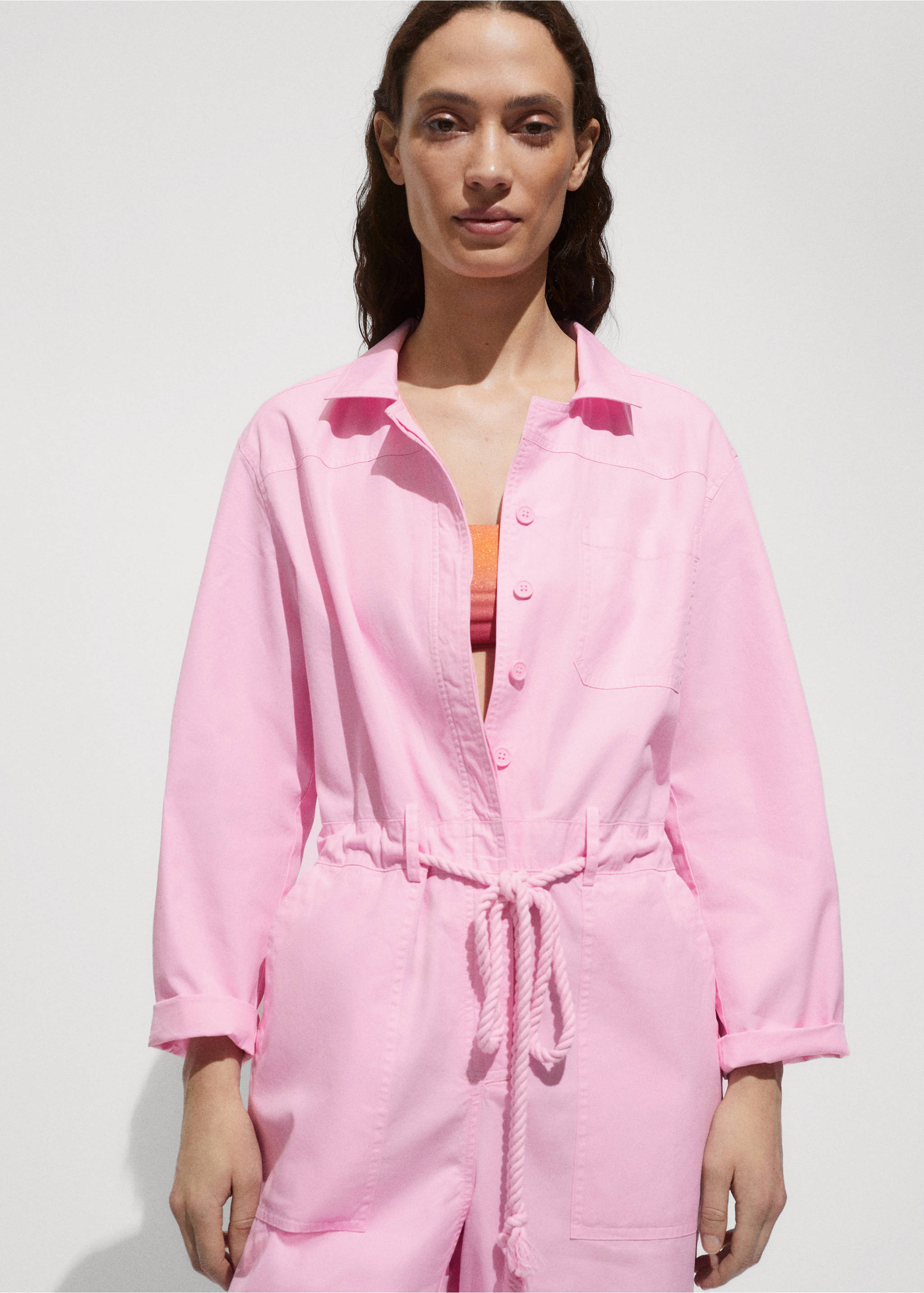 Jumpsuit with long drawstring - Medium plane, Pink. Ref: 77040362-00.