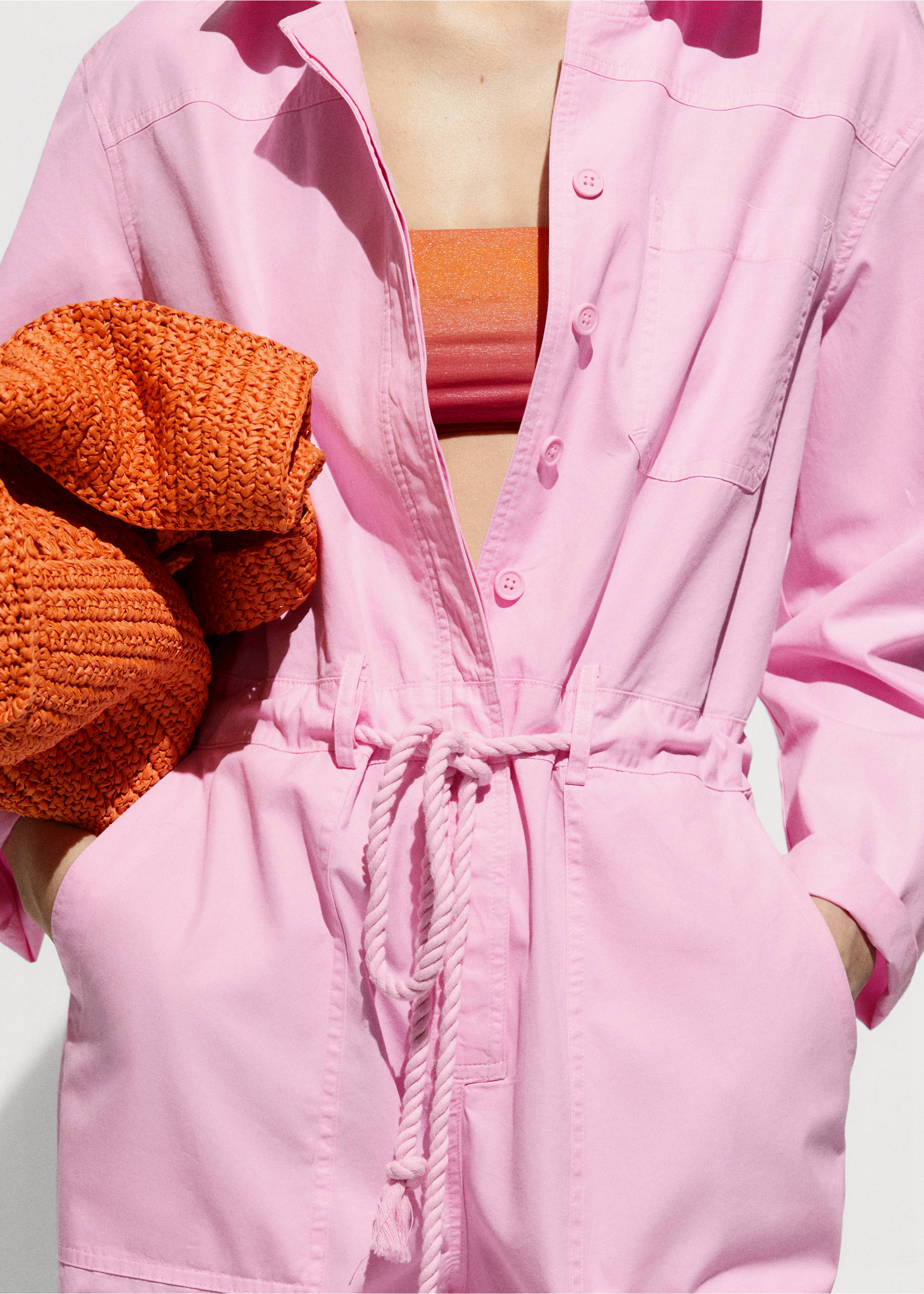 Jumpsuit with long drawstring - Details of the article 6, Pink. Ref: 77040362-00.