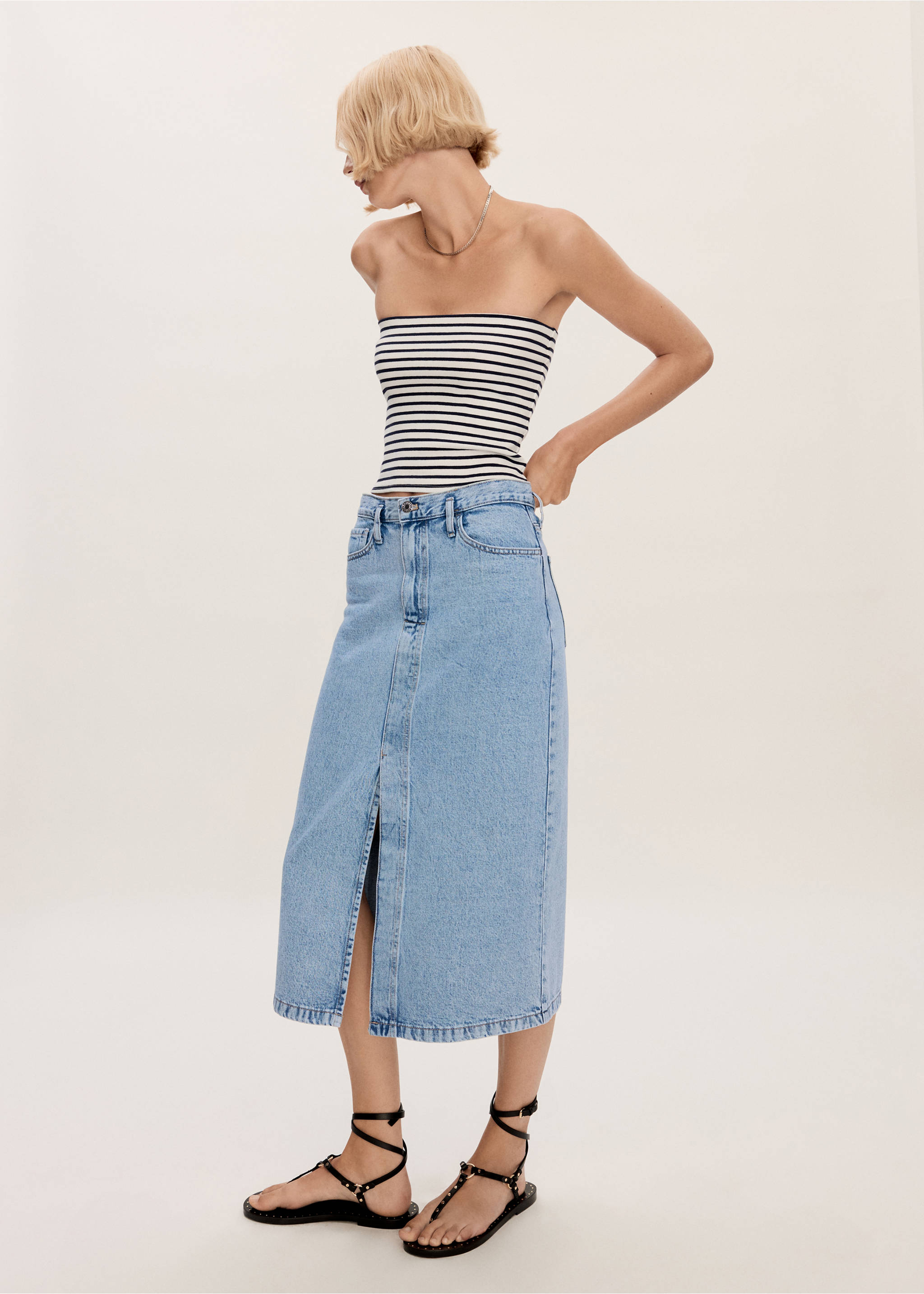 Farmerszoknya nyílásokkal - Általános sík, Világoskék. Ref: 77040364-00.