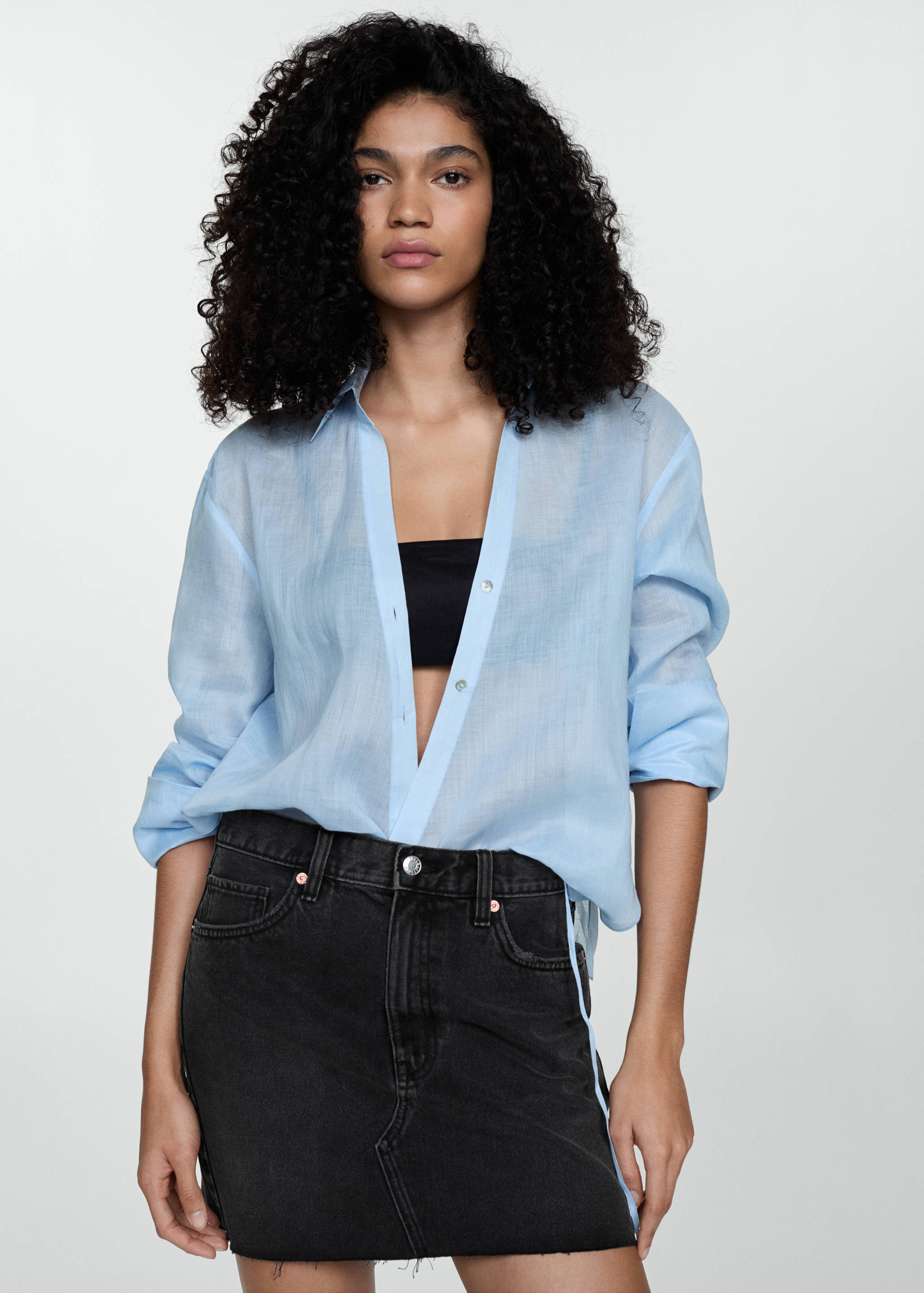 Denim miniskirt with frayed hem - Medium plane