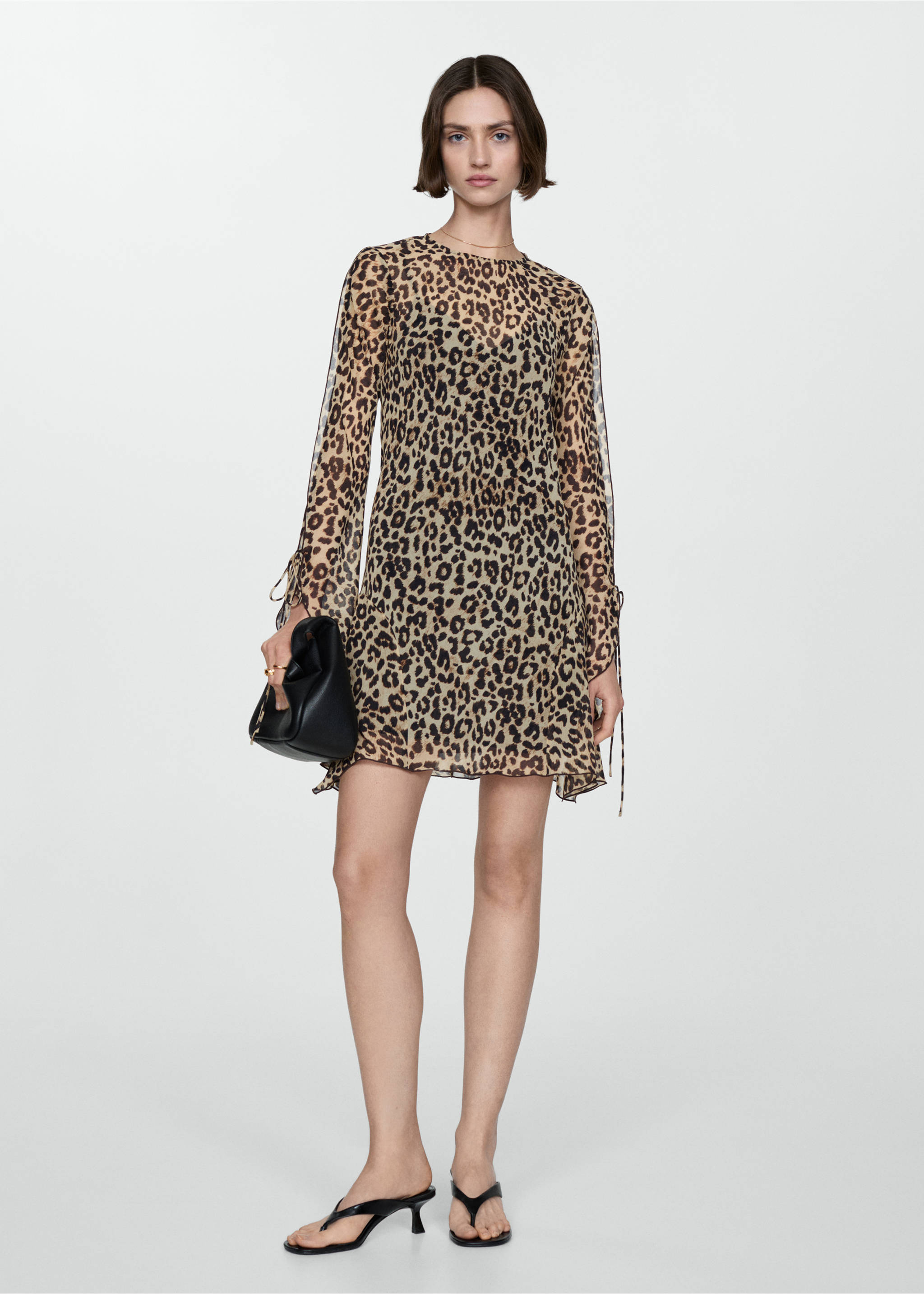 Short leopard-print dress - General plane, Black. Ref: 77040377-00.