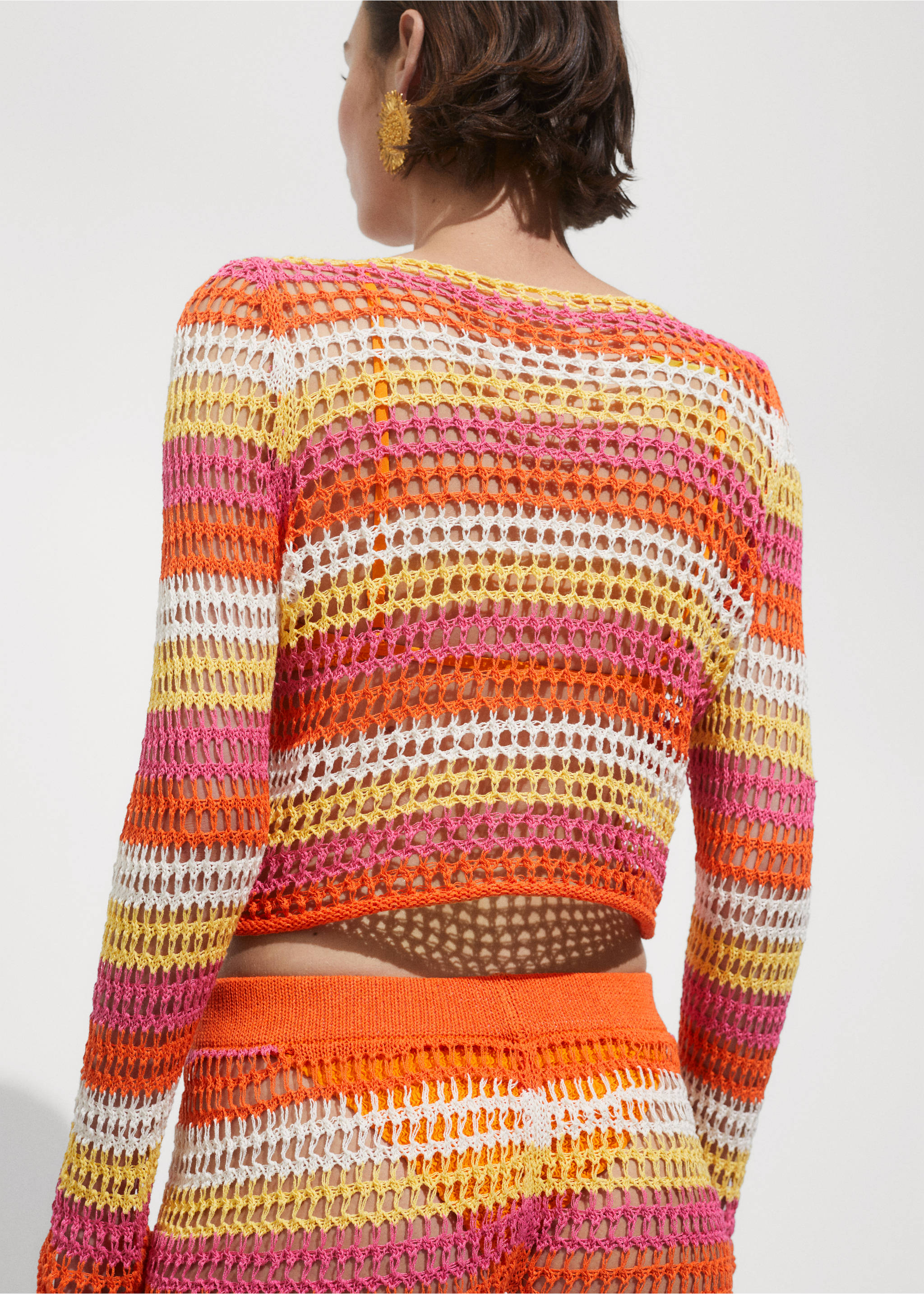 Pull-over crochet combiné - Verso de l’article, Orange. Ref: 77040379-00.