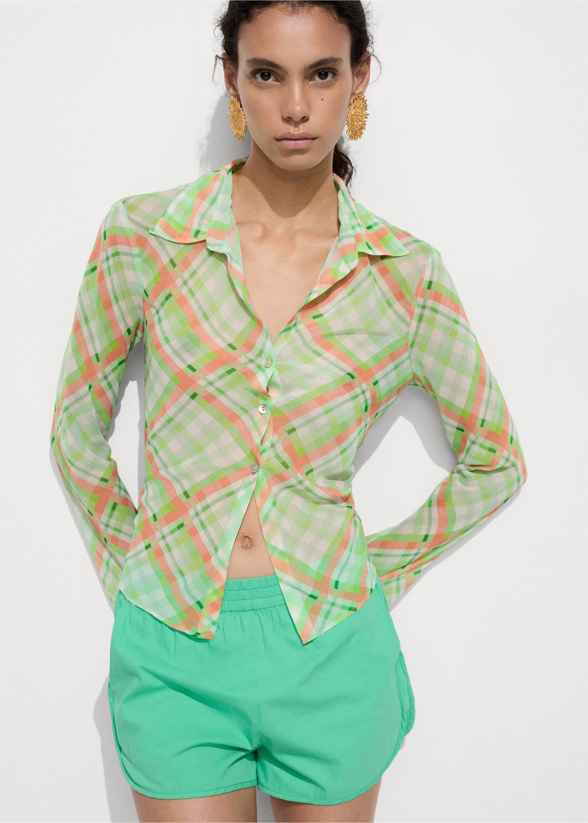 Cotton shorts with elastic waist - Medium plane, Green. Ref: 77040383-00.