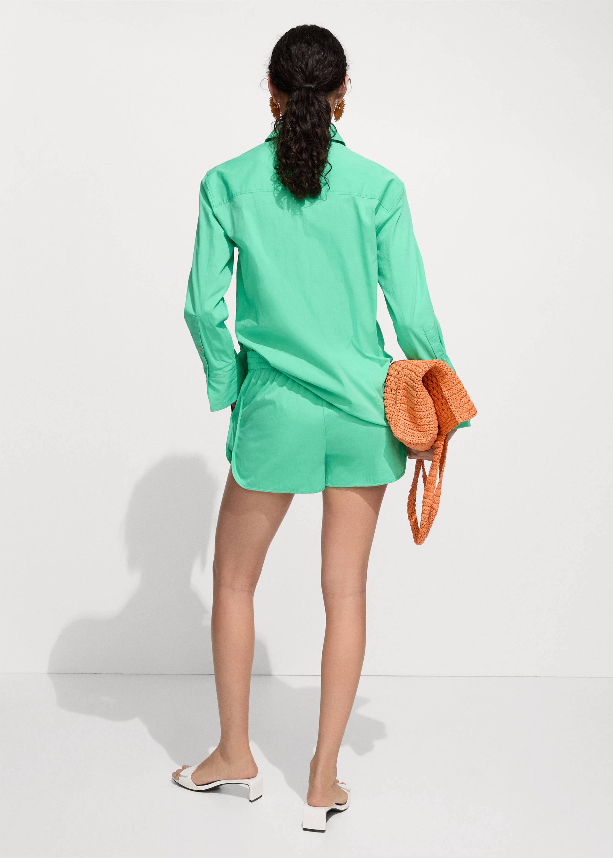 Cotton shorts with elastic waist - Reverse of the article, Green. Ref: 77040383-00.