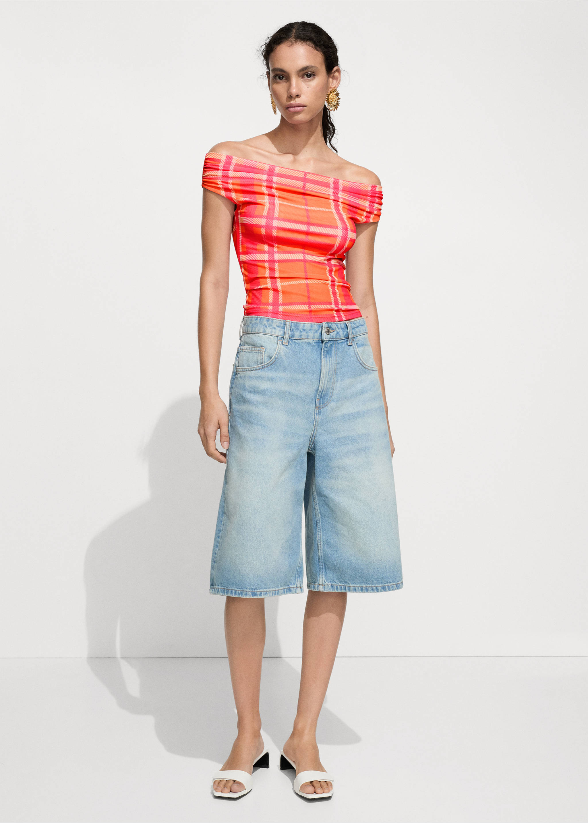 Printed boat-neck top - General plane, Orange. Ref: 77040386-00.